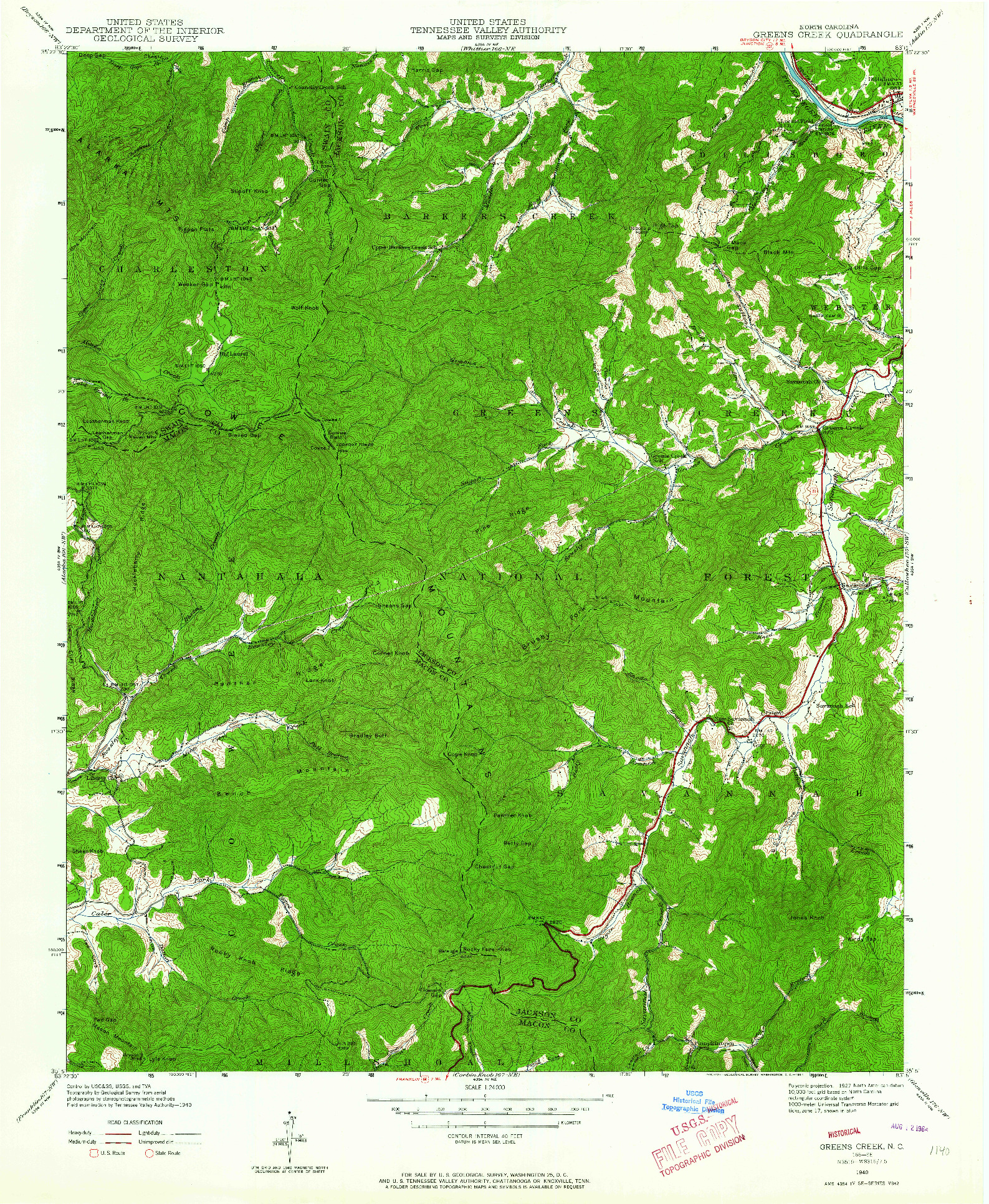 USGS 1:24000-SCALE QUADRANGLE FOR GREENS CREEK, NC 1940