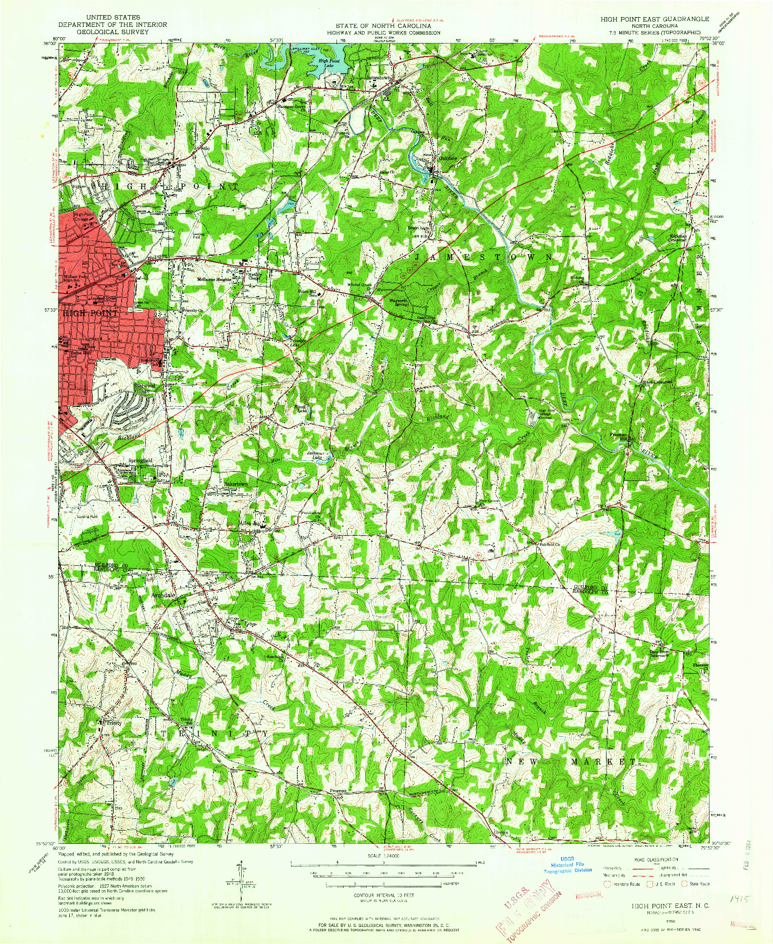 USGS 1:24000-SCALE QUADRANGLE FOR HIGH POINT EAST, NC 1950