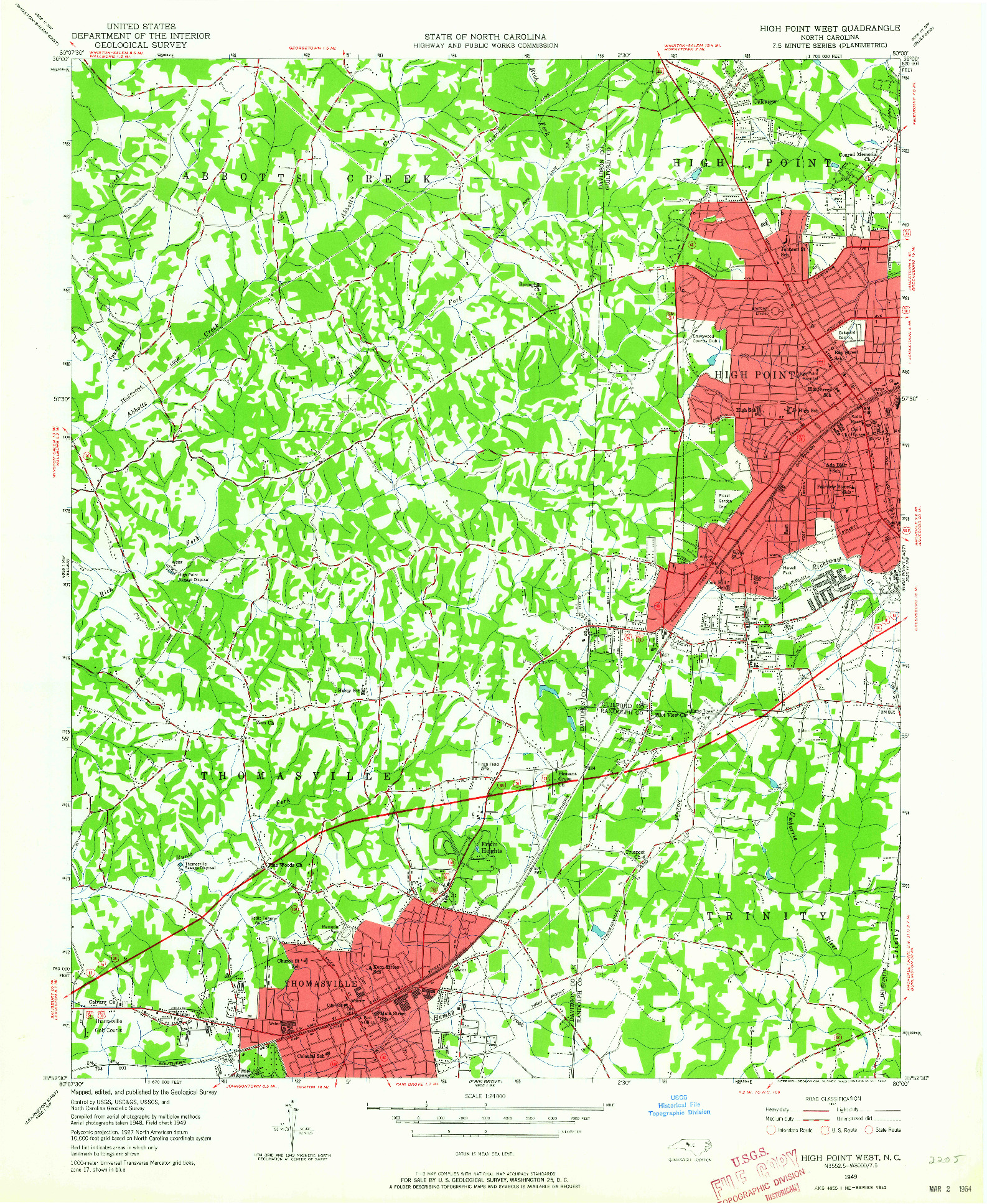 USGS 1:24000-SCALE QUADRANGLE FOR HIGH POINT WEST, NC 1949