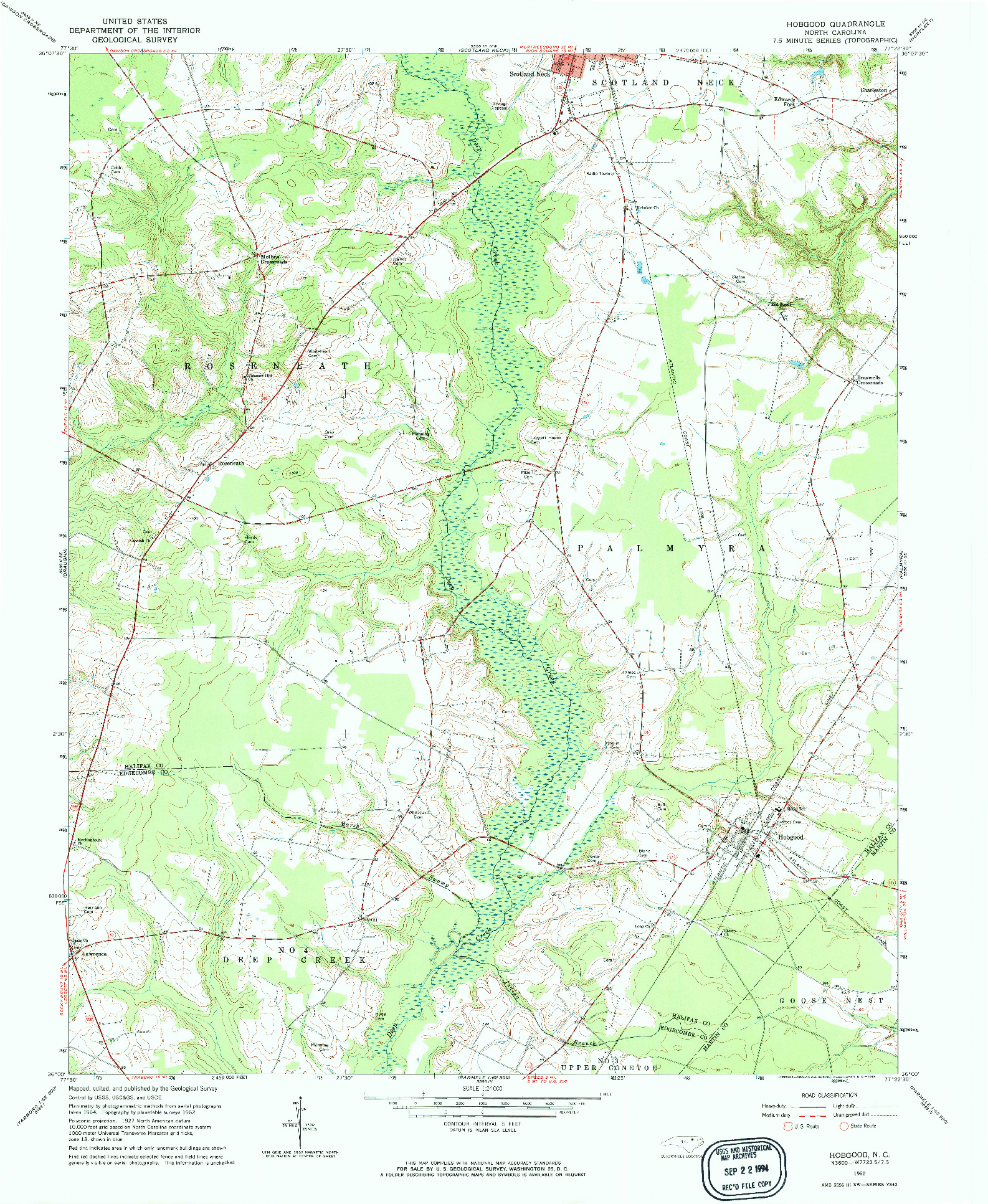 USGS 1:24000-SCALE QUADRANGLE FOR HOBGOOD, NC 1962