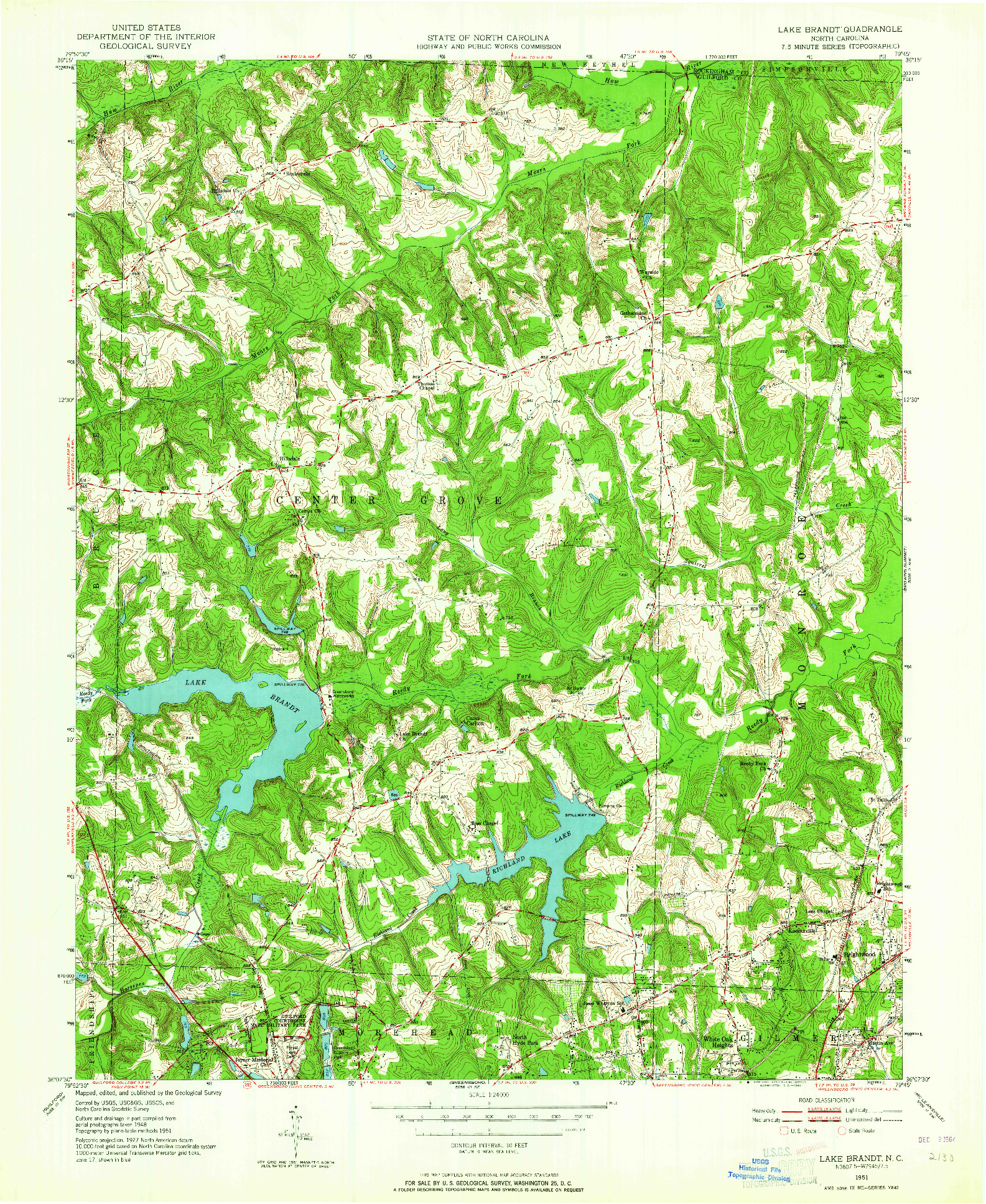USGS 1:24000-SCALE QUADRANGLE FOR LAKE BRANDT, NC 1951