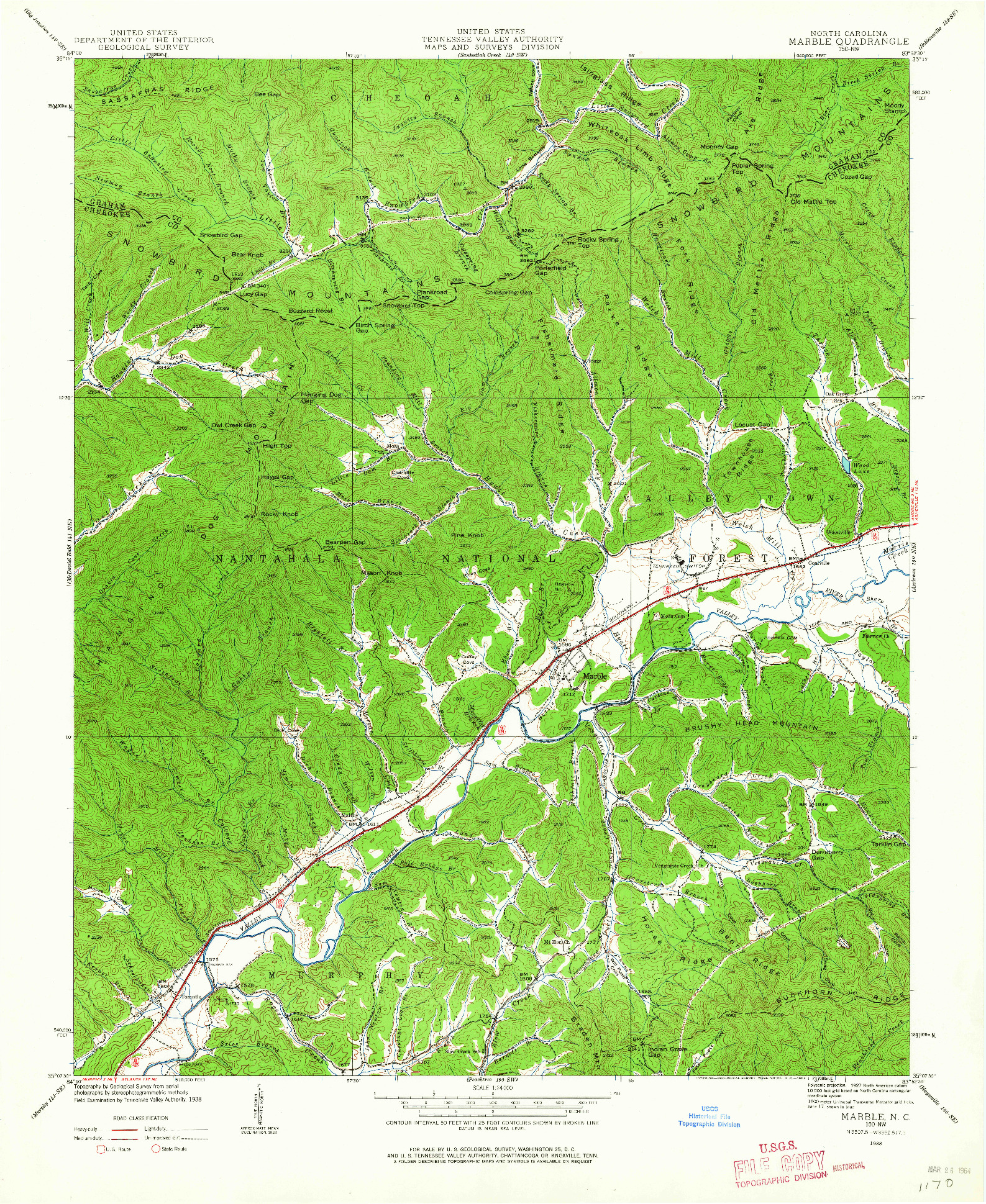 USGS 1:24000-SCALE QUADRANGLE FOR MARBLE, NC 1938