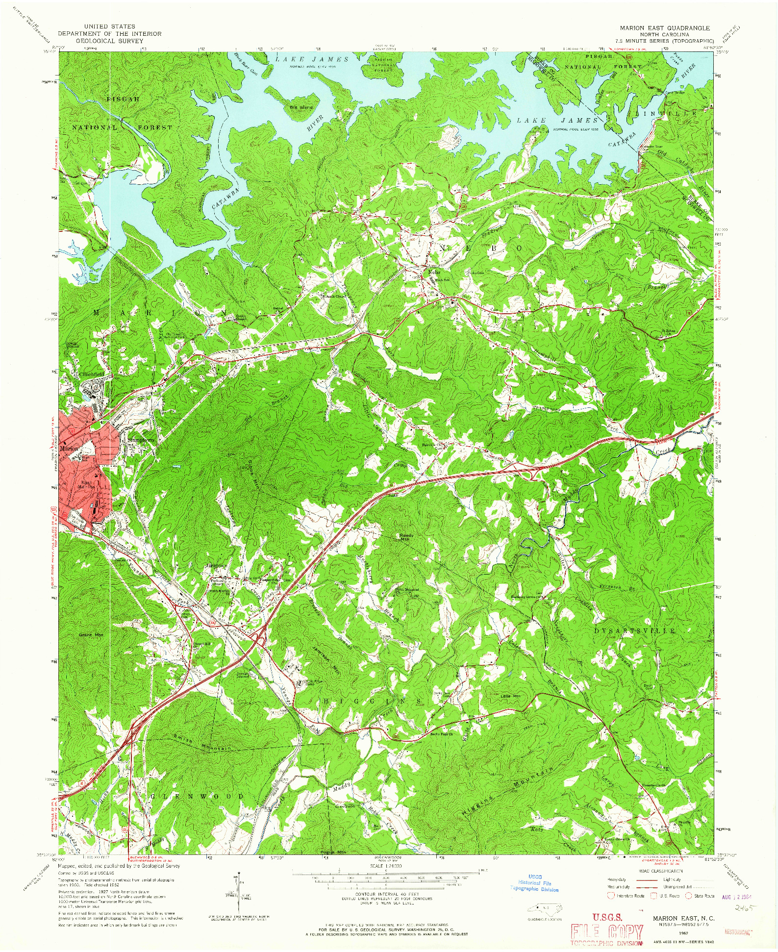 USGS 1:24000-SCALE QUADRANGLE FOR MARION EAST, NC 1962