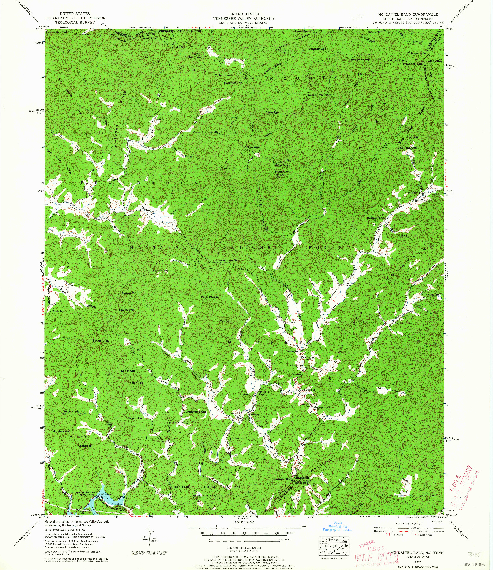 USGS 1:24000-SCALE QUADRANGLE FOR MC DANIEL BALD, NC 1957