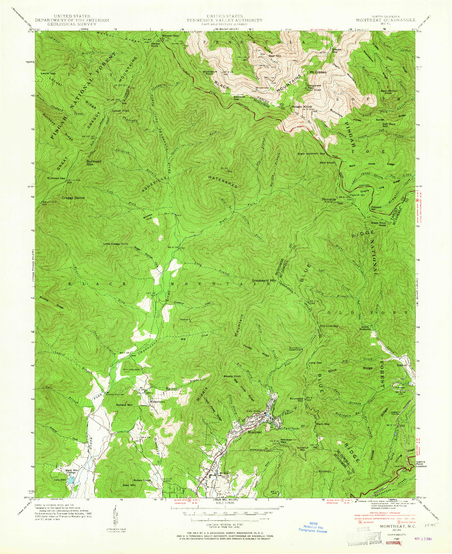 USGS 1:24000-SCALE QUADRANGLE FOR MONTREAT, NC 1942