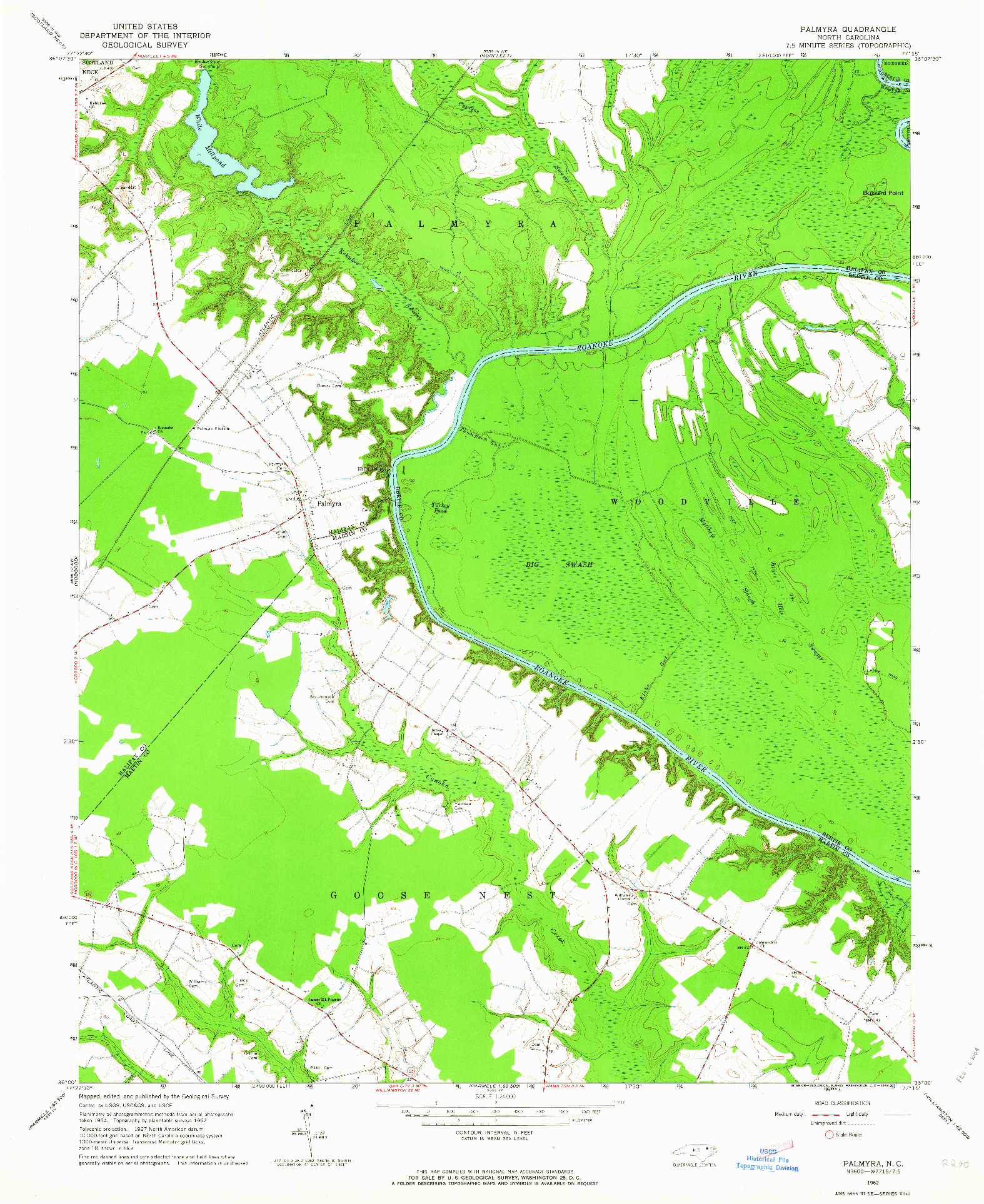 USGS 1:24000-SCALE QUADRANGLE FOR PALMYRA, NC 1962