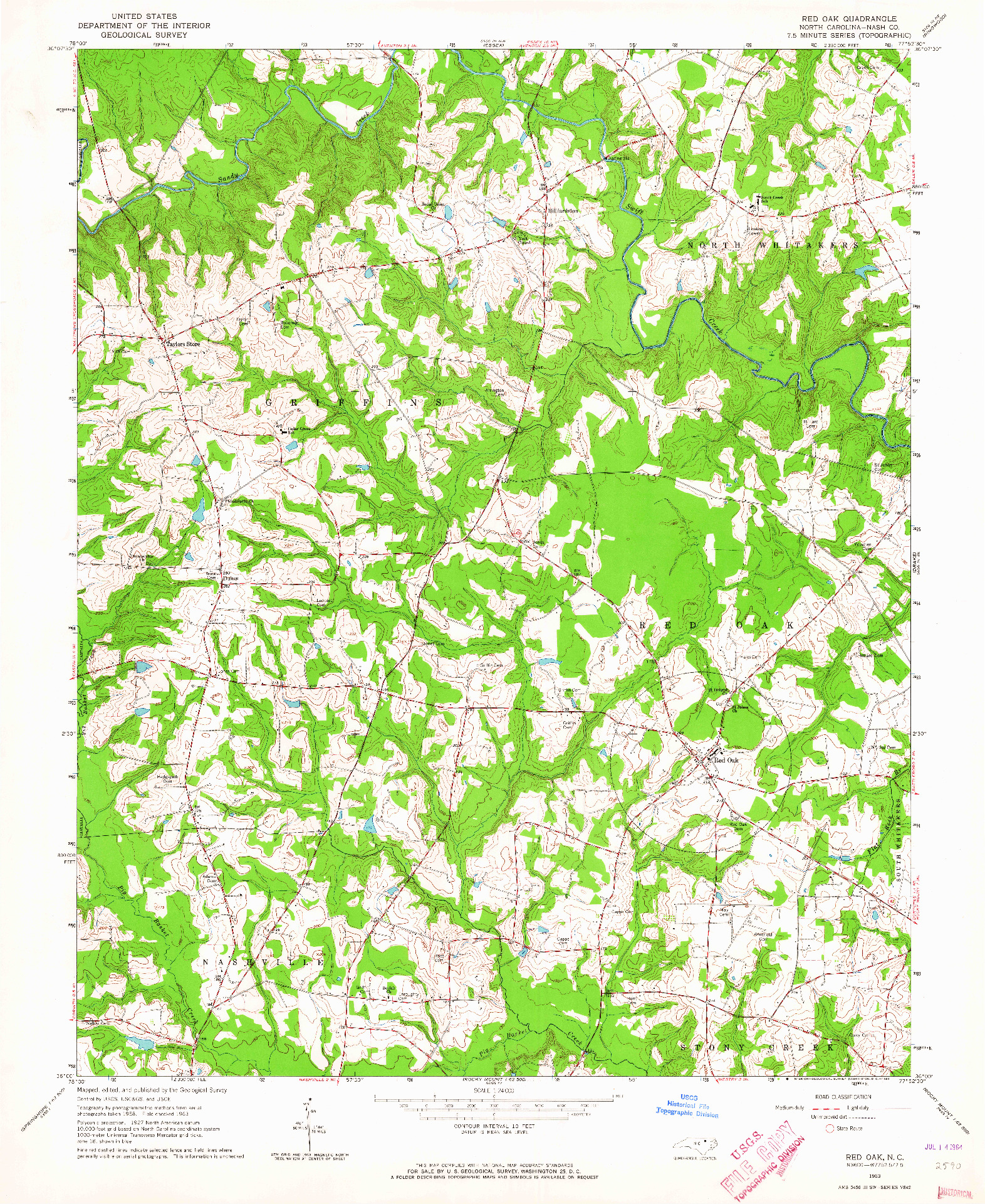 USGS 1:24000-SCALE QUADRANGLE FOR RED OAK, NC 1963