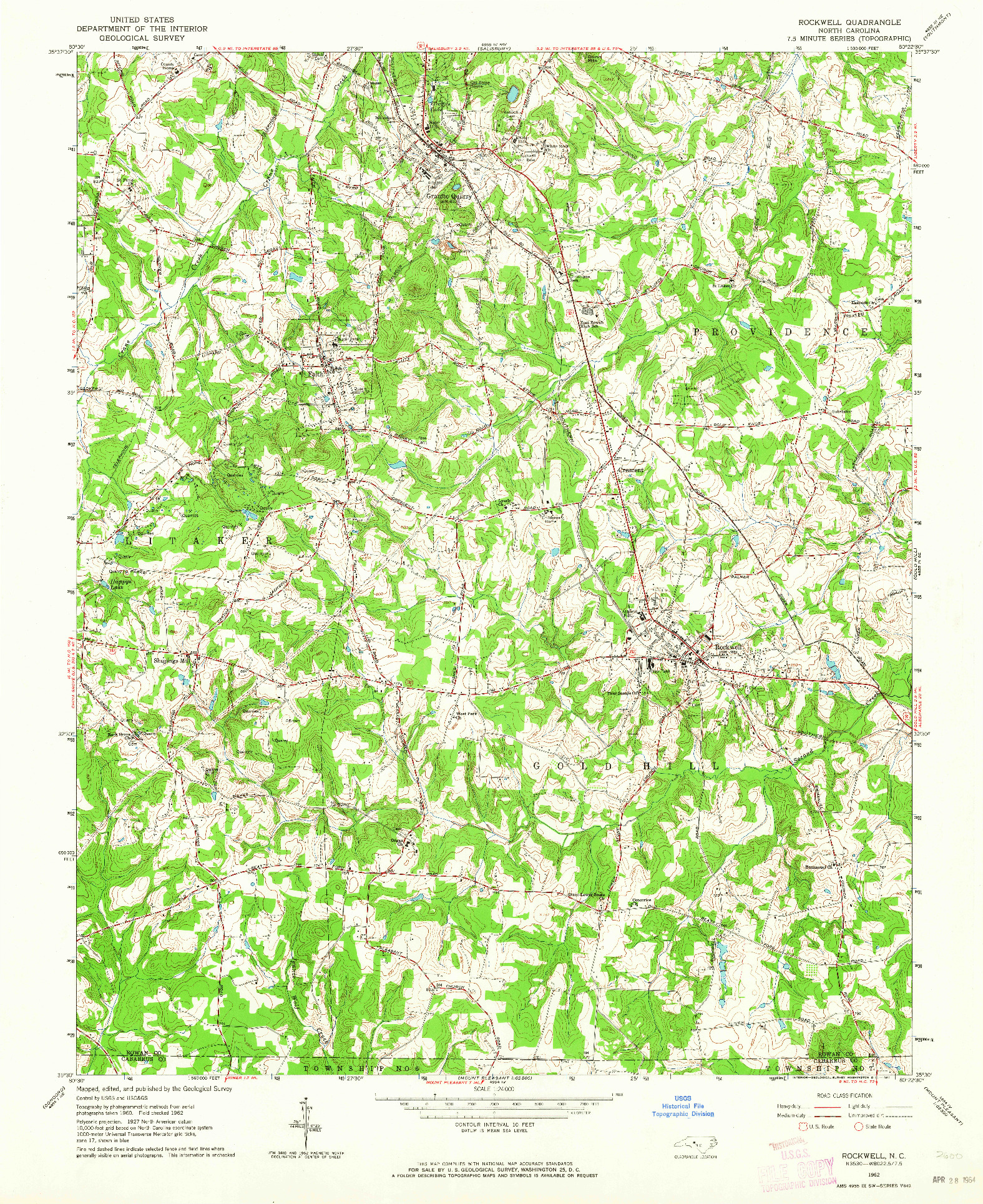 USGS 1:24000-SCALE QUADRANGLE FOR ROCKWELL, NC 1962