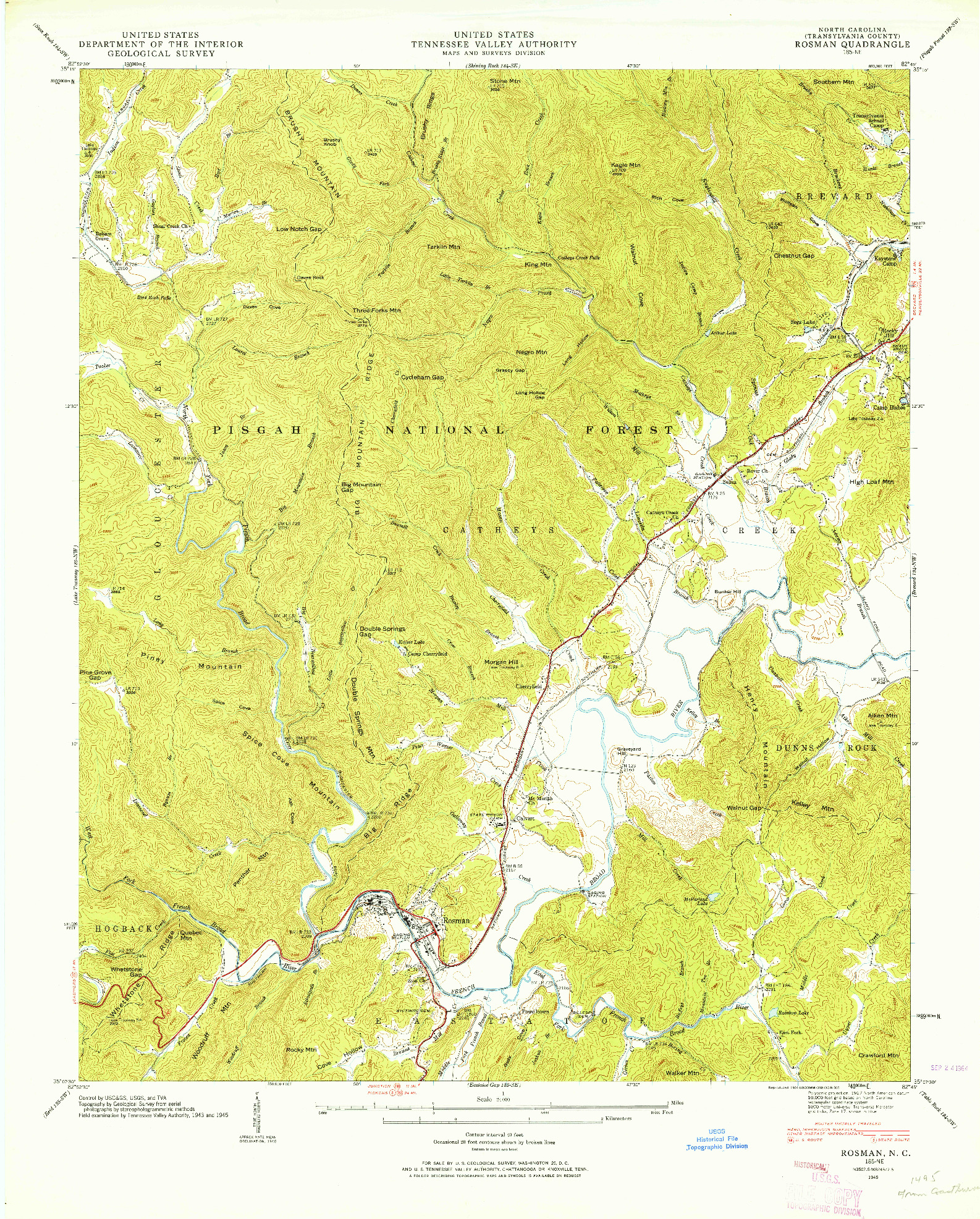 USGS 1:24000-SCALE QUADRANGLE FOR ROSMAN, NC 1945