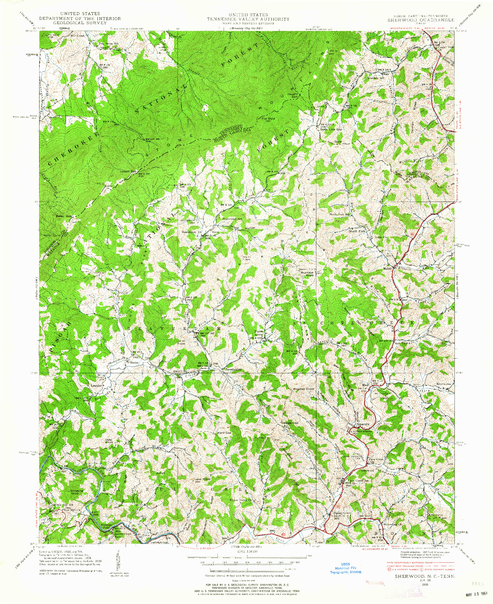 USGS 1:24000-SCALE QUADRANGLE FOR SHERWOOD, NC 1938