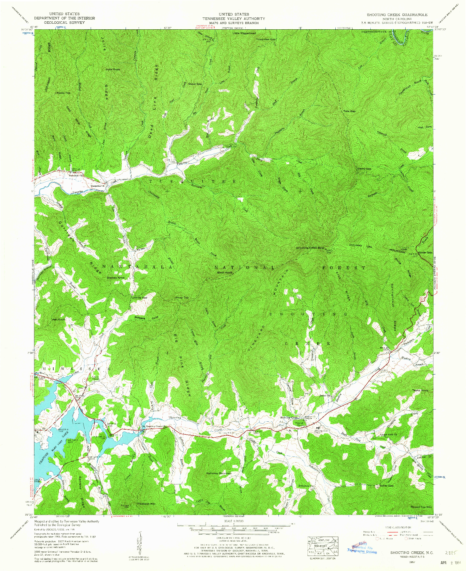 USGS 1:24000-SCALE QUADRANGLE FOR SHOOTING CREEK, NC 1957