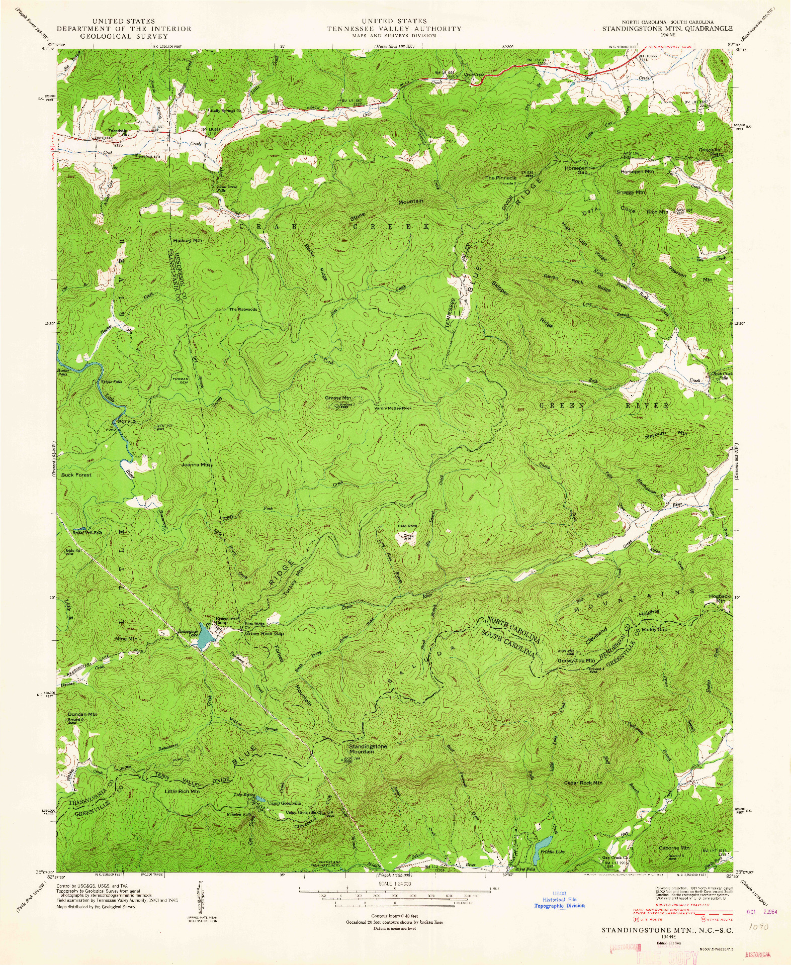 USGS 1:24000-SCALE QUADRANGLE FOR STANDINGSTONE MTN., NC 1946