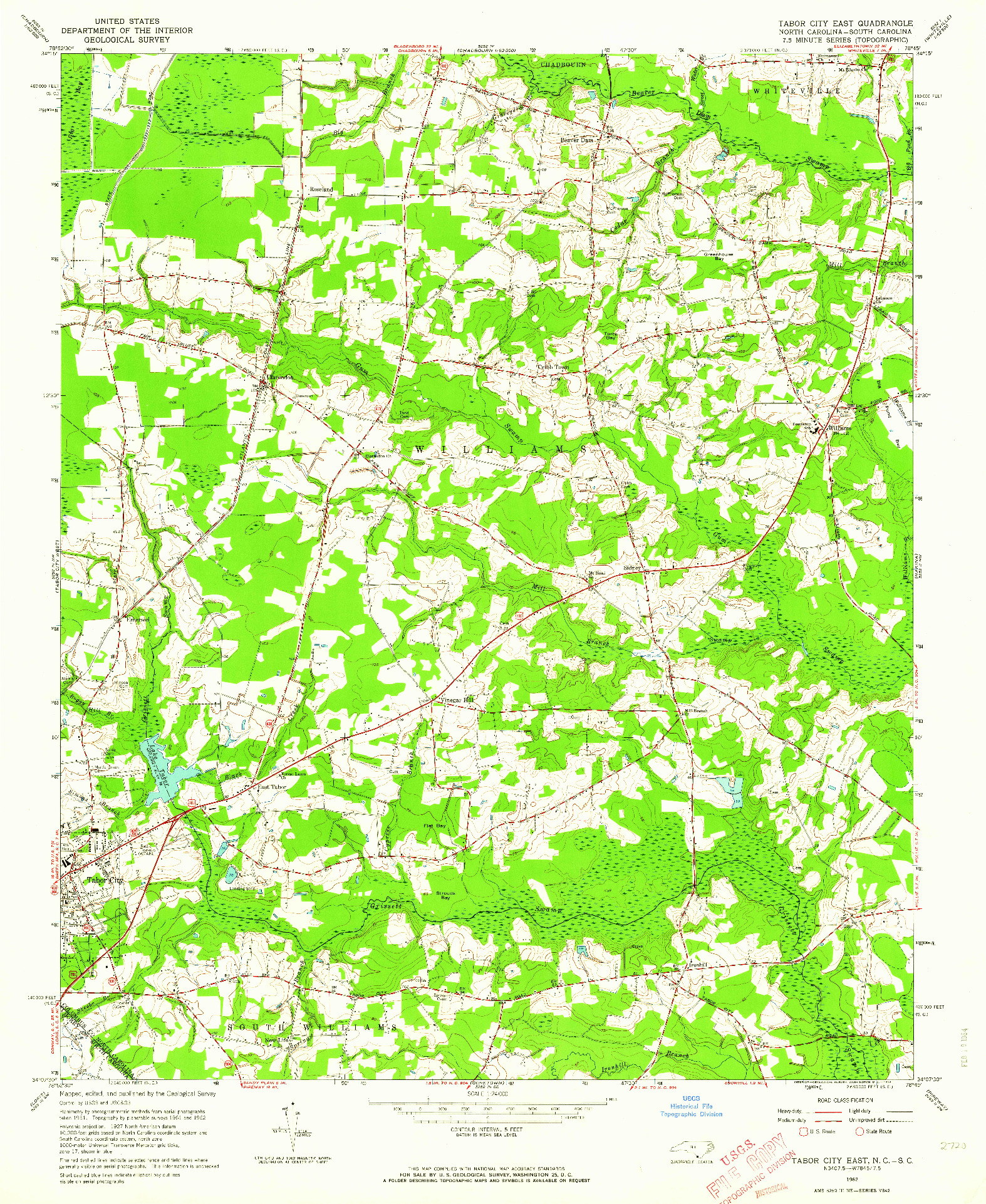 USGS 1:24000-SCALE QUADRANGLE FOR TABOR CITY EAST, NC 1962
