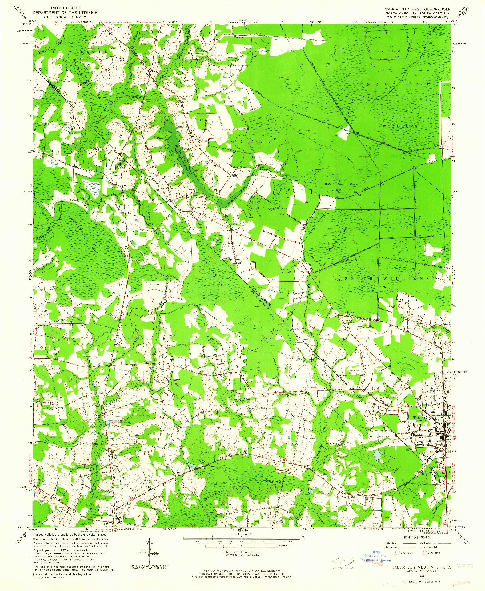 USGS 1:24000-SCALE QUADRANGLE FOR TABOR CITY WEST, NC 1962