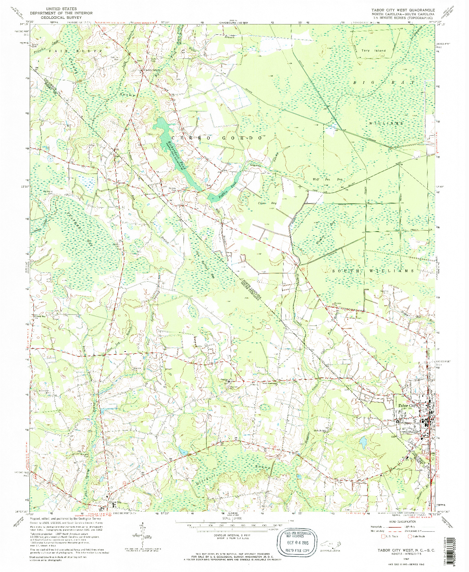 USGS 1:24000-SCALE QUADRANGLE FOR TABOR CITY WEST, NC 1962