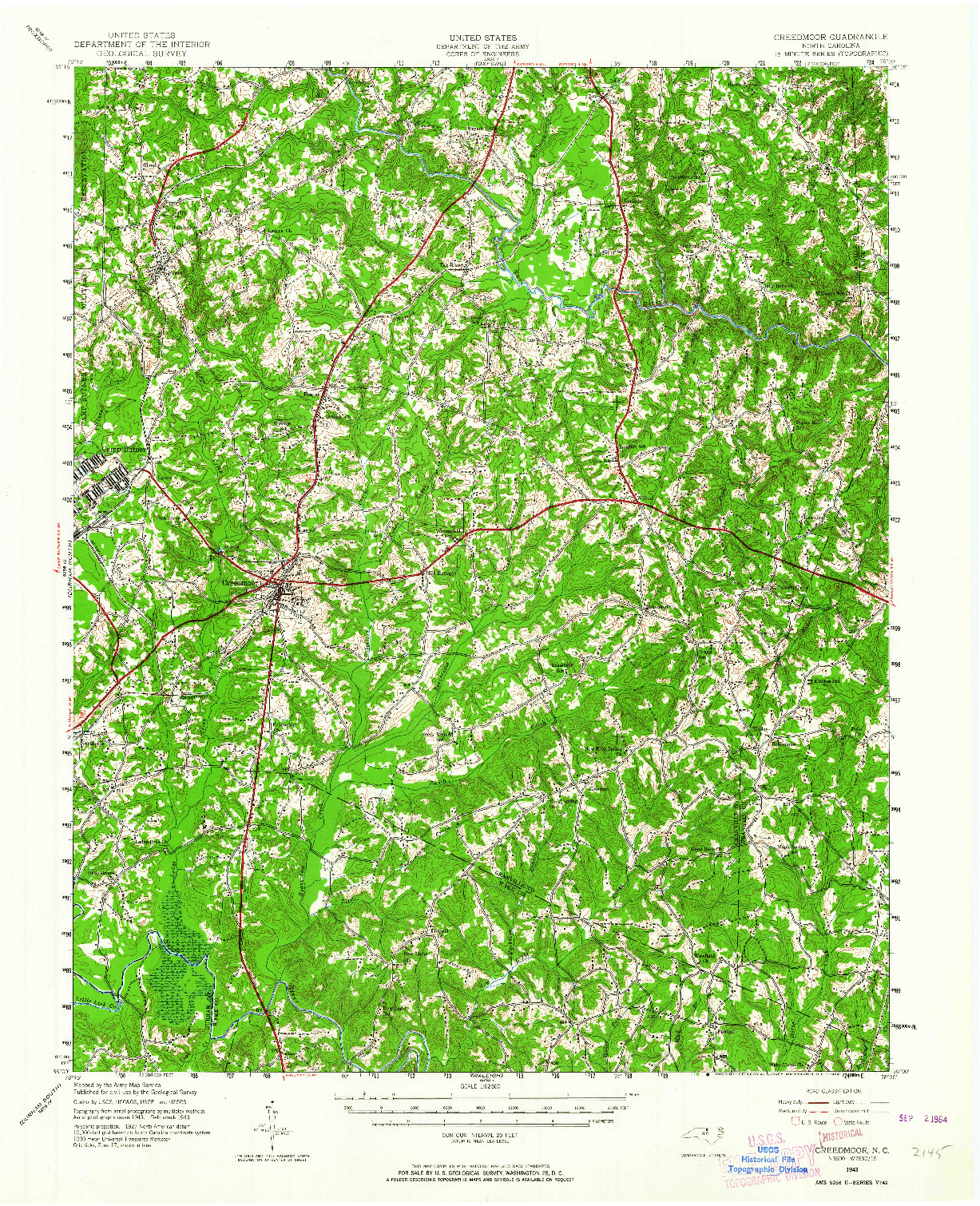 USGS 1:62500-SCALE QUADRANGLE FOR CREEDMOORE, NC 1943