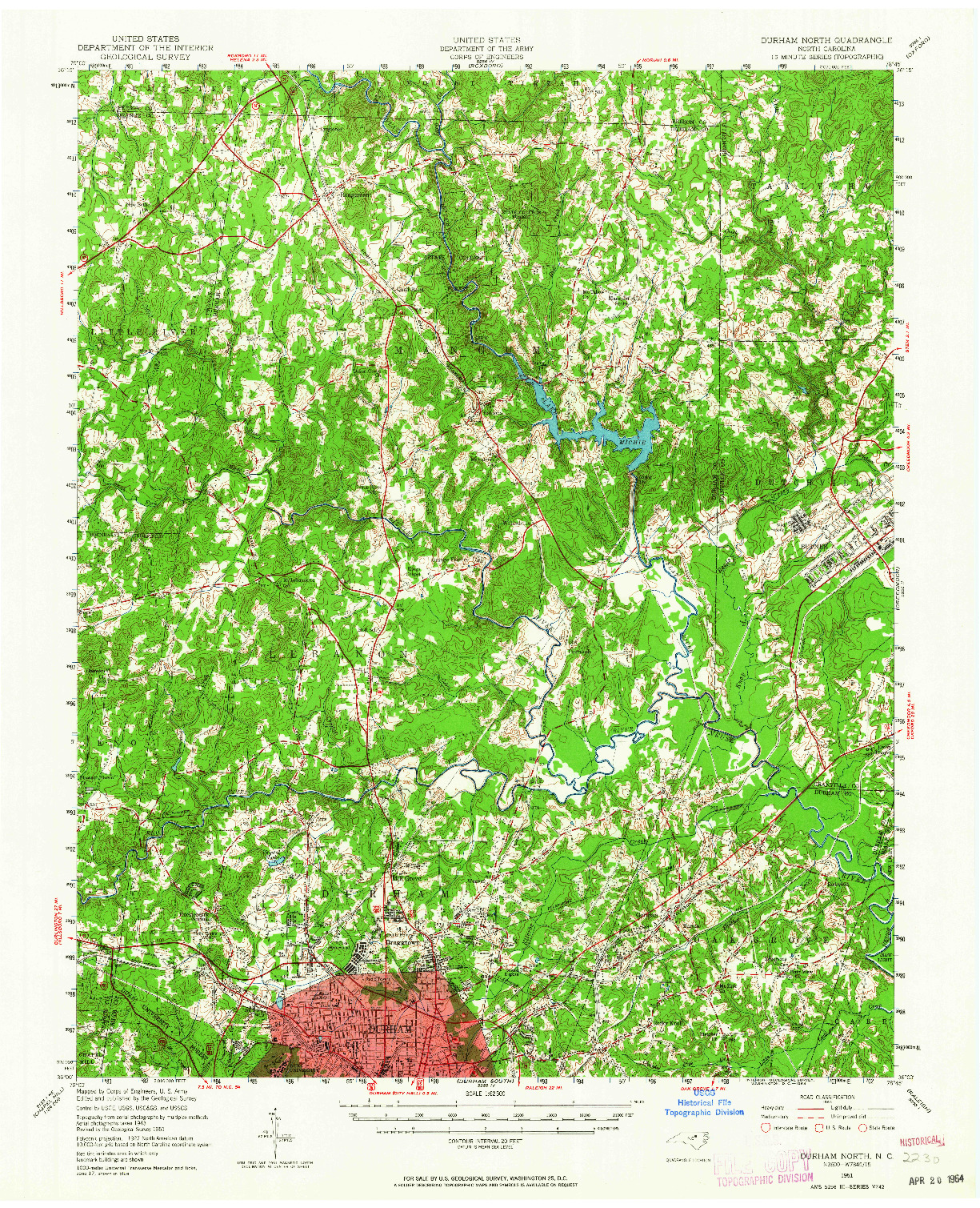 USGS 1:62500-SCALE QUADRANGLE FOR DURHAM NORTH, NC 1951