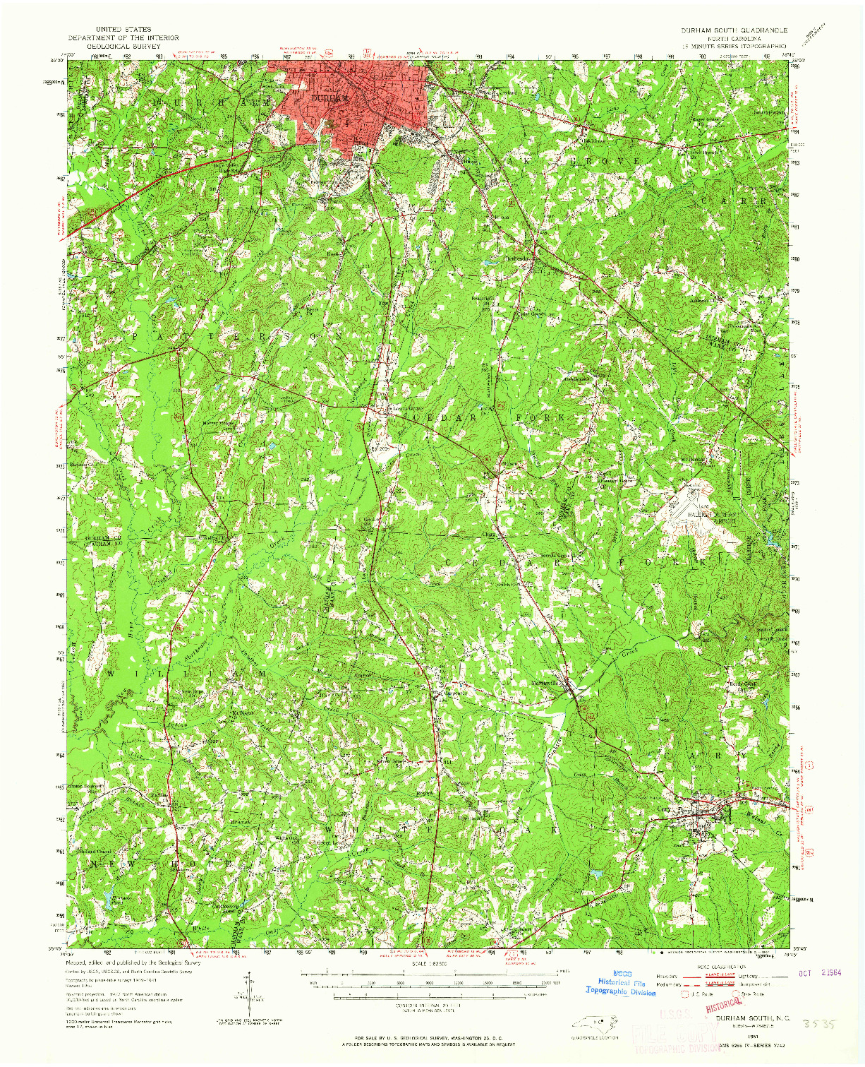 USGS 1:62500-SCALE QUADRANGLE FOR DURHAM SOUTH, NC 1951