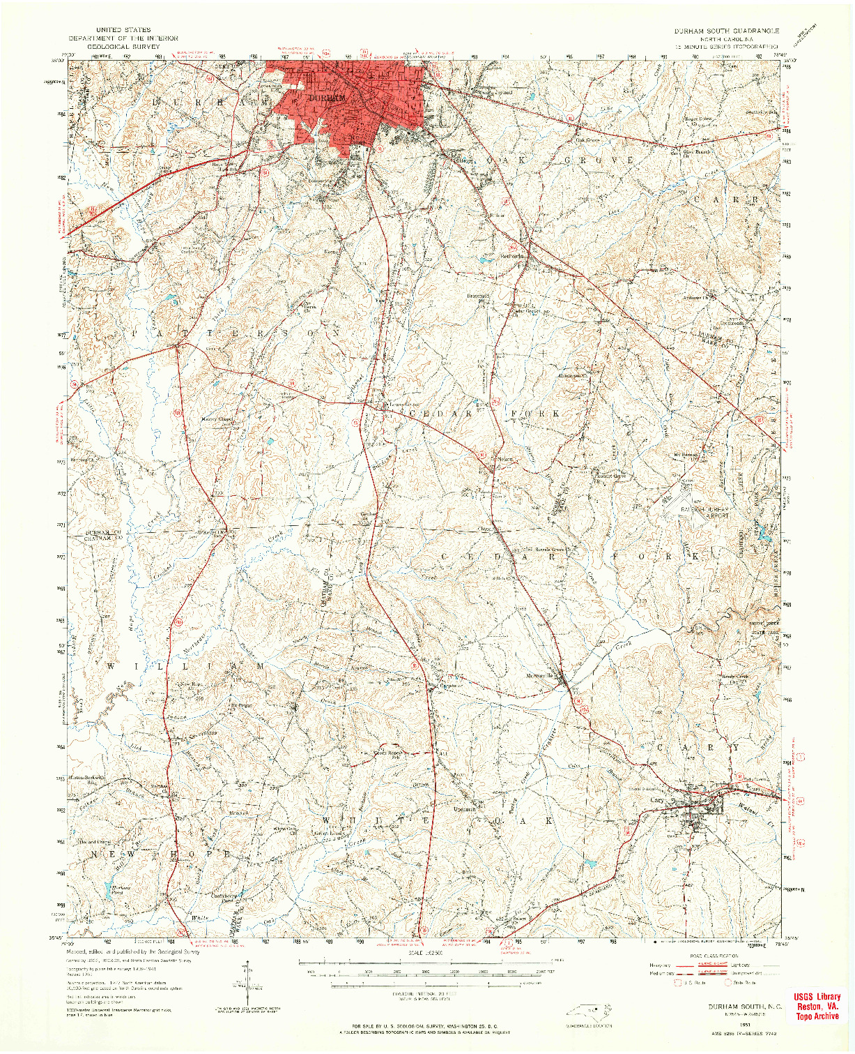 USGS 1:62500-SCALE QUADRANGLE FOR DURHAM SOUTH, NC 1951