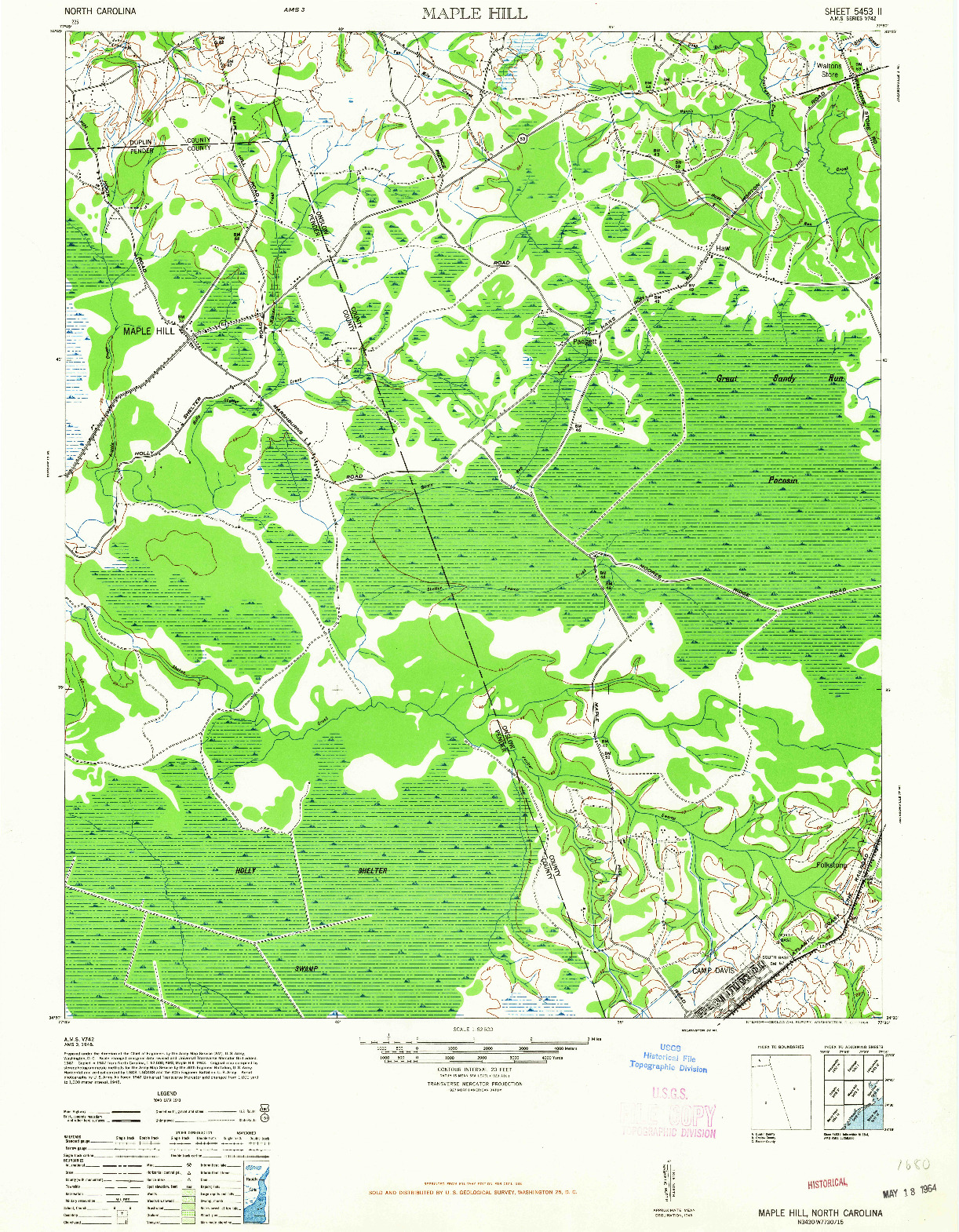 USGS 1:62500-SCALE QUADRANGLE FOR MAPLE HILL, NC 1948