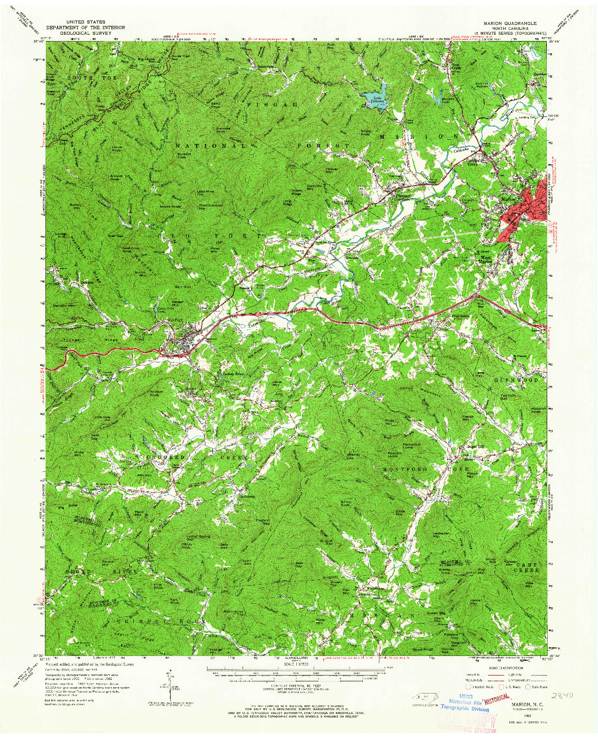 USGS 1:62500-SCALE QUADRANGLE FOR MARION, NC 1962