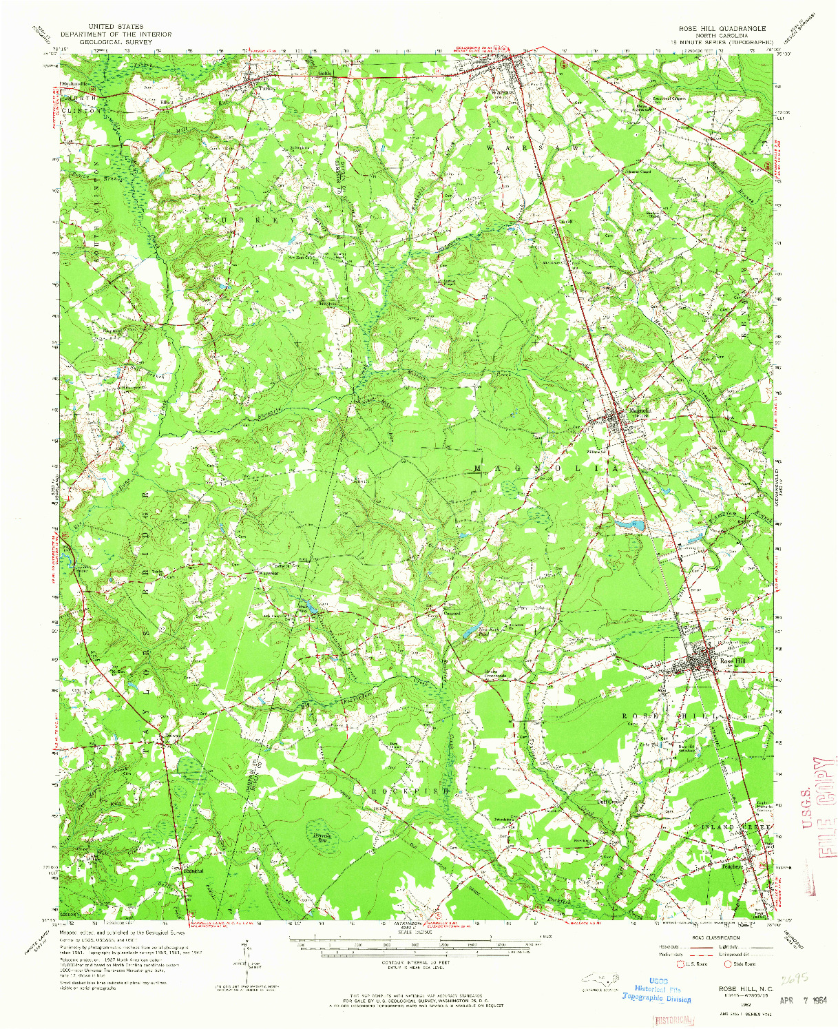 USGS 1:62500-SCALE QUADRANGLE FOR ROSE HILL, NC 1962