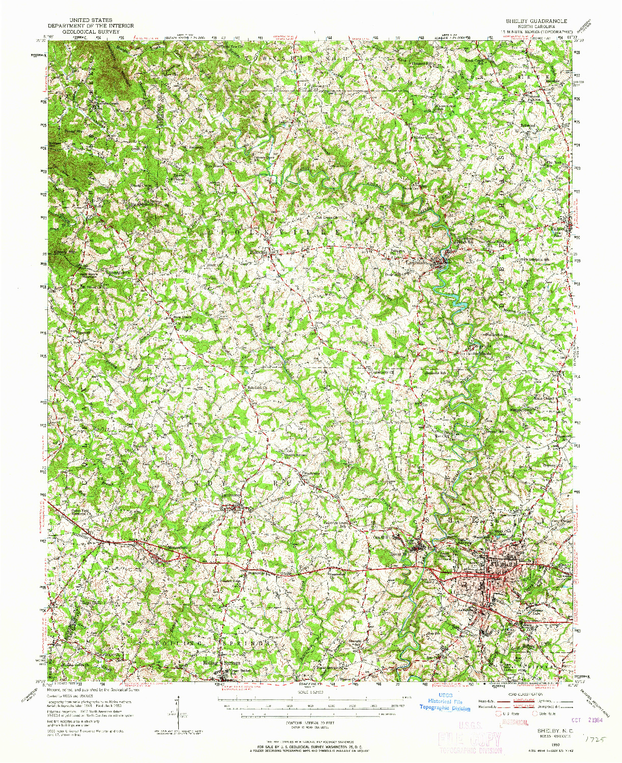 USGS 1:62500-SCALE QUADRANGLE FOR SHELBY, NC 1950