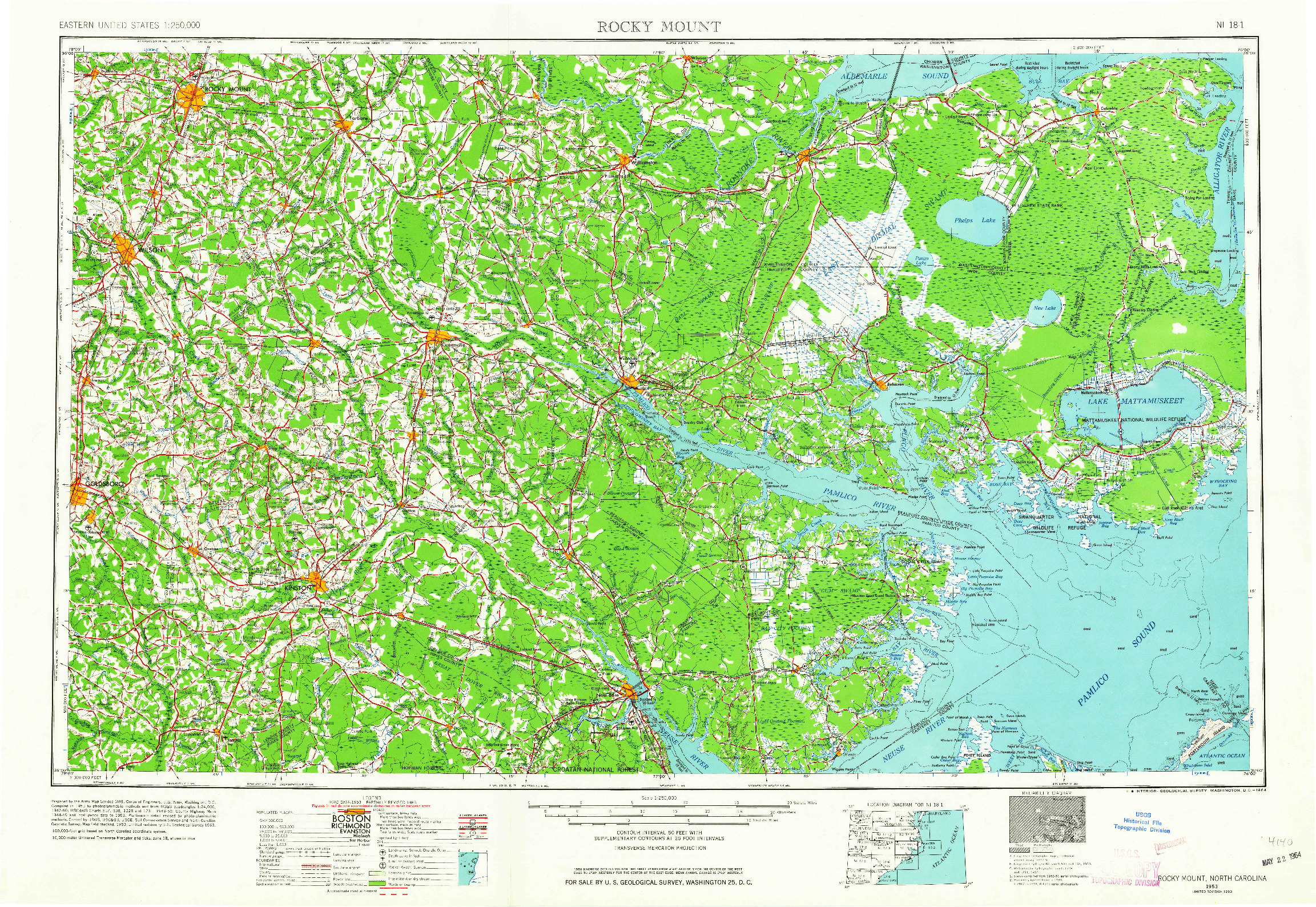 USGS 1:250000-SCALE QUADRANGLE FOR ROCKY MOUNT, NC 1953