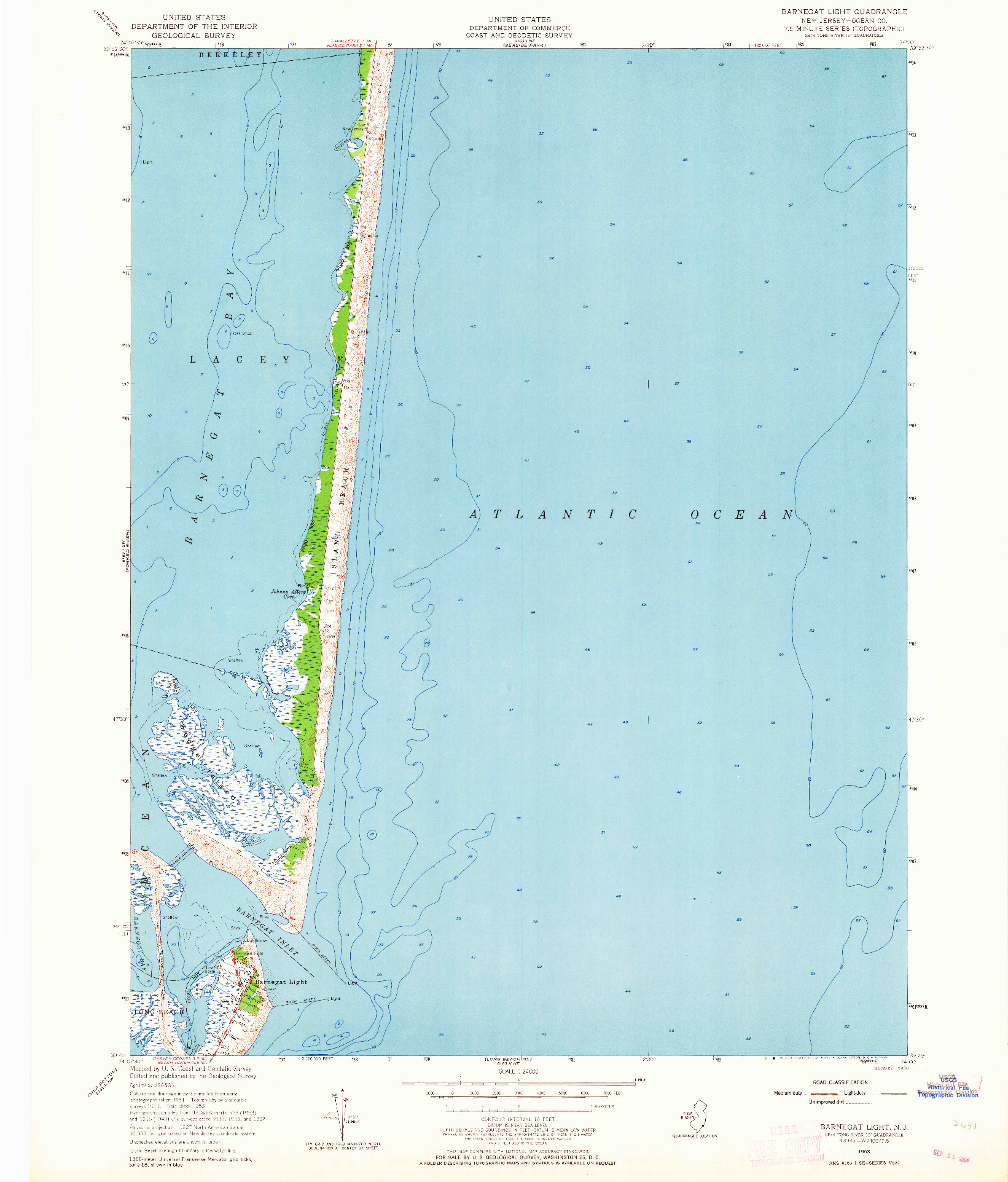 USGS 1:24000-SCALE QUADRANGLE FOR BARNEGAT LIGHT, NJ 1953