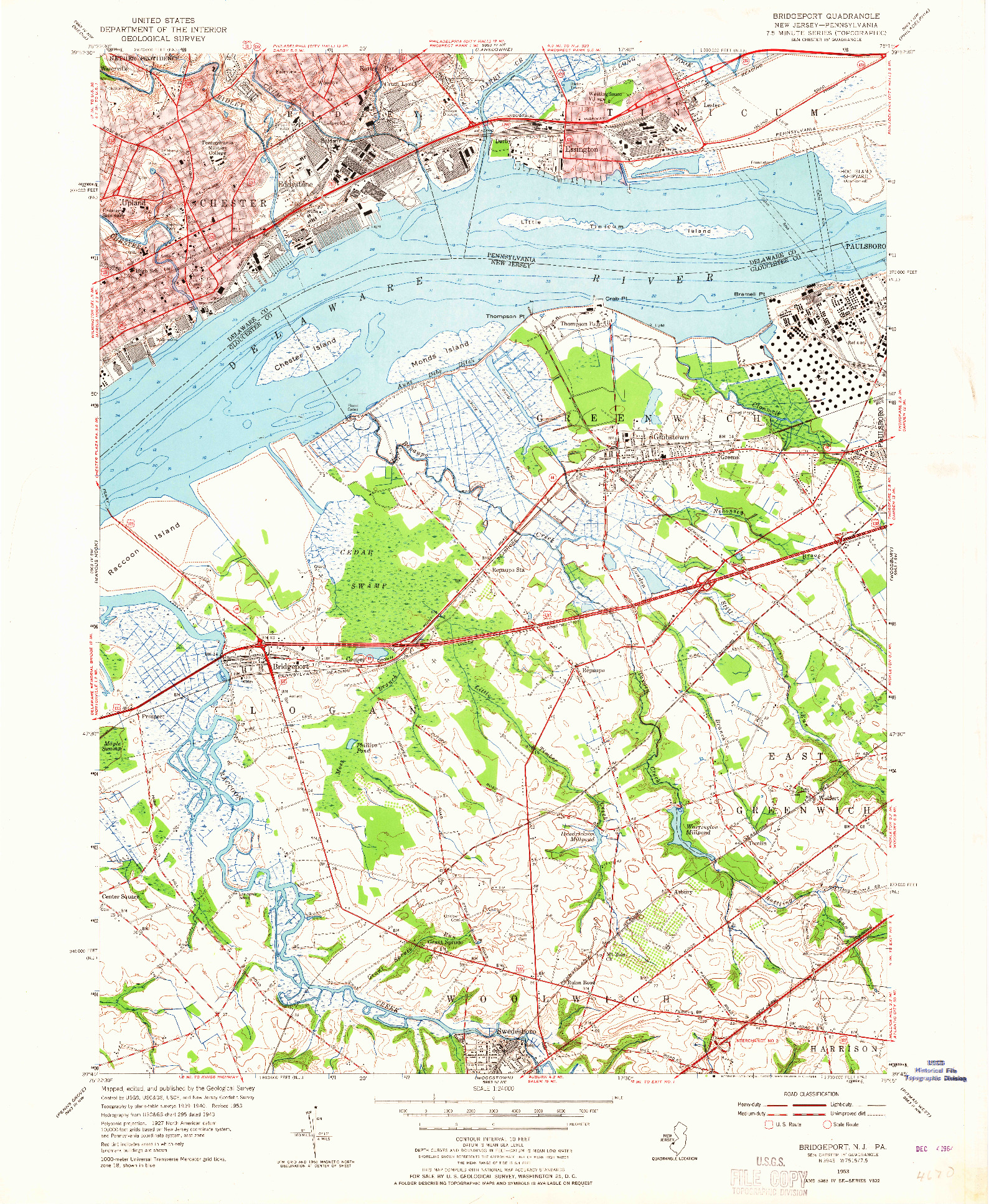 USGS 1:24000-SCALE QUADRANGLE FOR BRIDGEPORT, NJ 1953