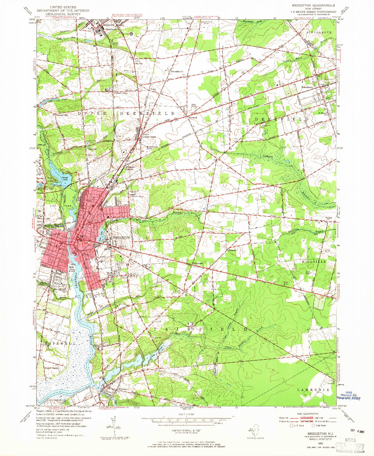 USGS 1:24000-SCALE QUADRANGLE FOR BRIDGETON, NJ 1953