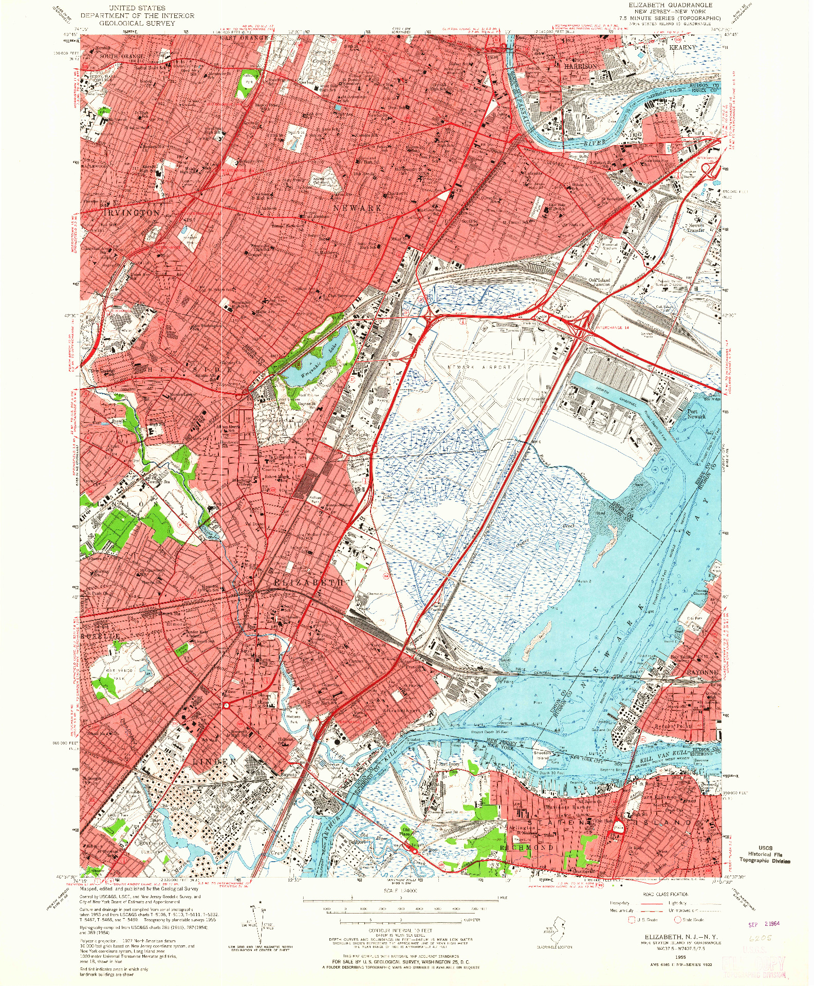 USGS 1:24000-SCALE QUADRANGLE FOR ELIZABETH, NJ 1955