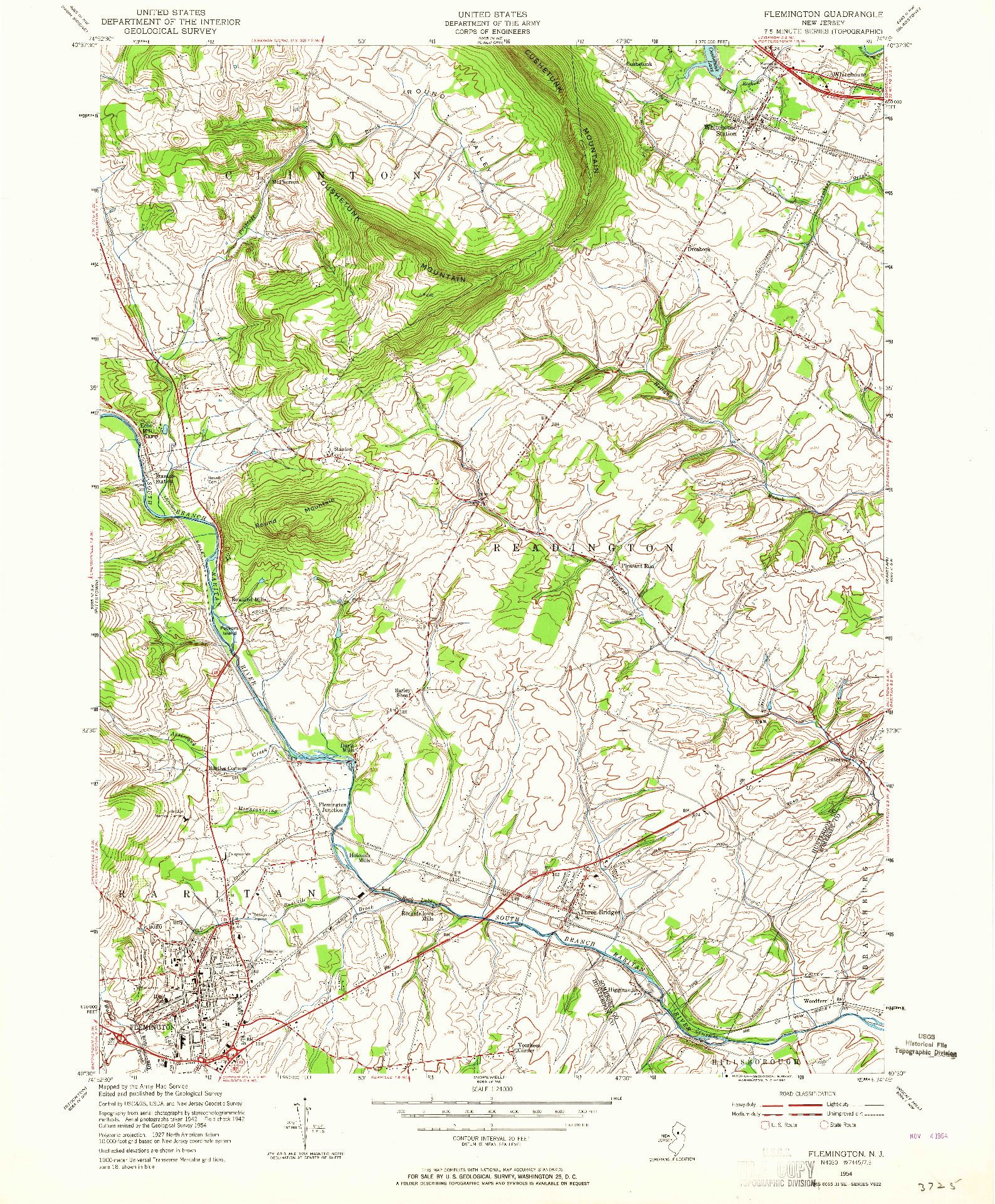 USGS 1:24000-SCALE QUADRANGLE FOR FLEMINGTON, NJ 1954