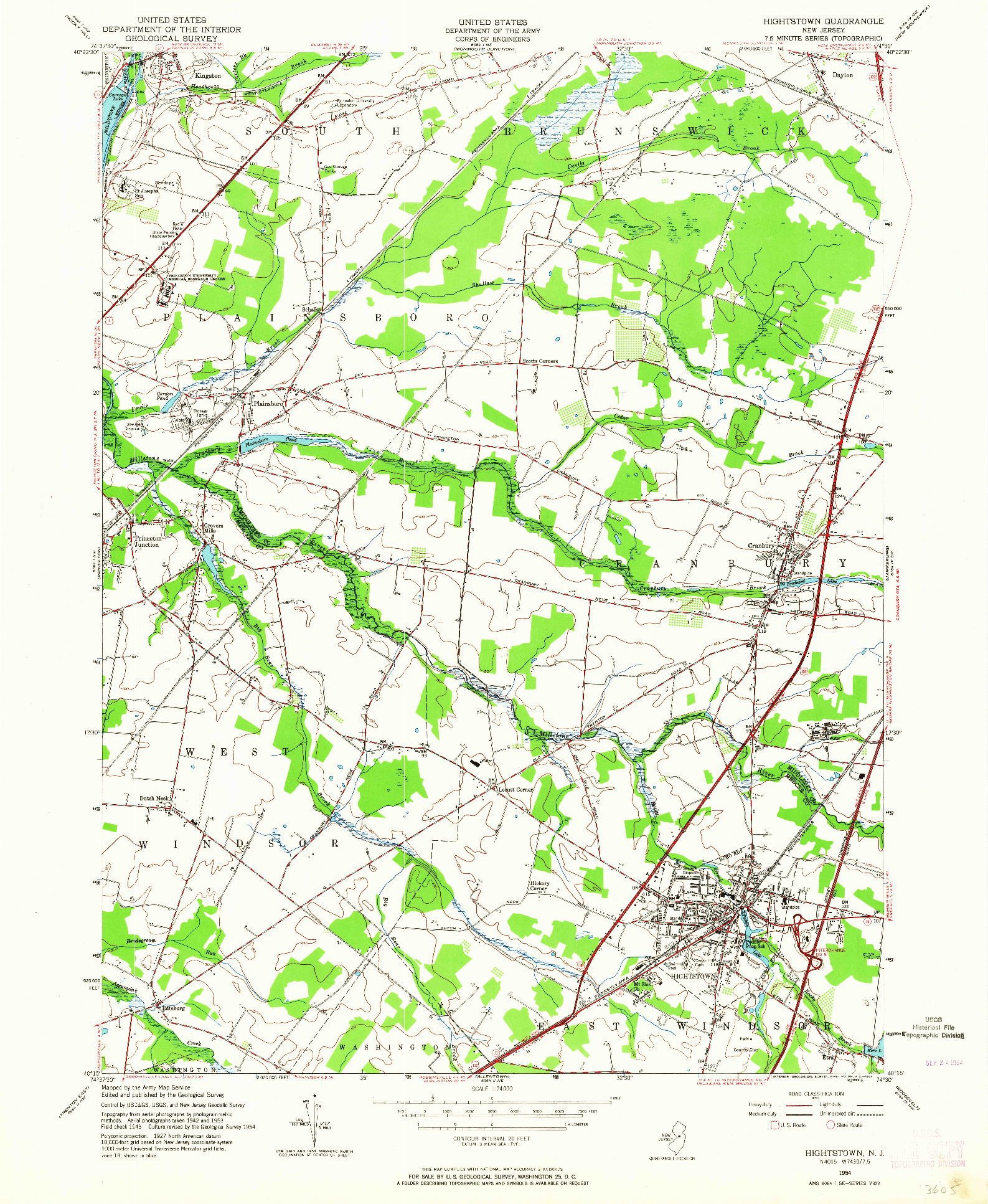 USGS 1:24000-SCALE QUADRANGLE FOR HIGHTSTOWN, NJ 1954