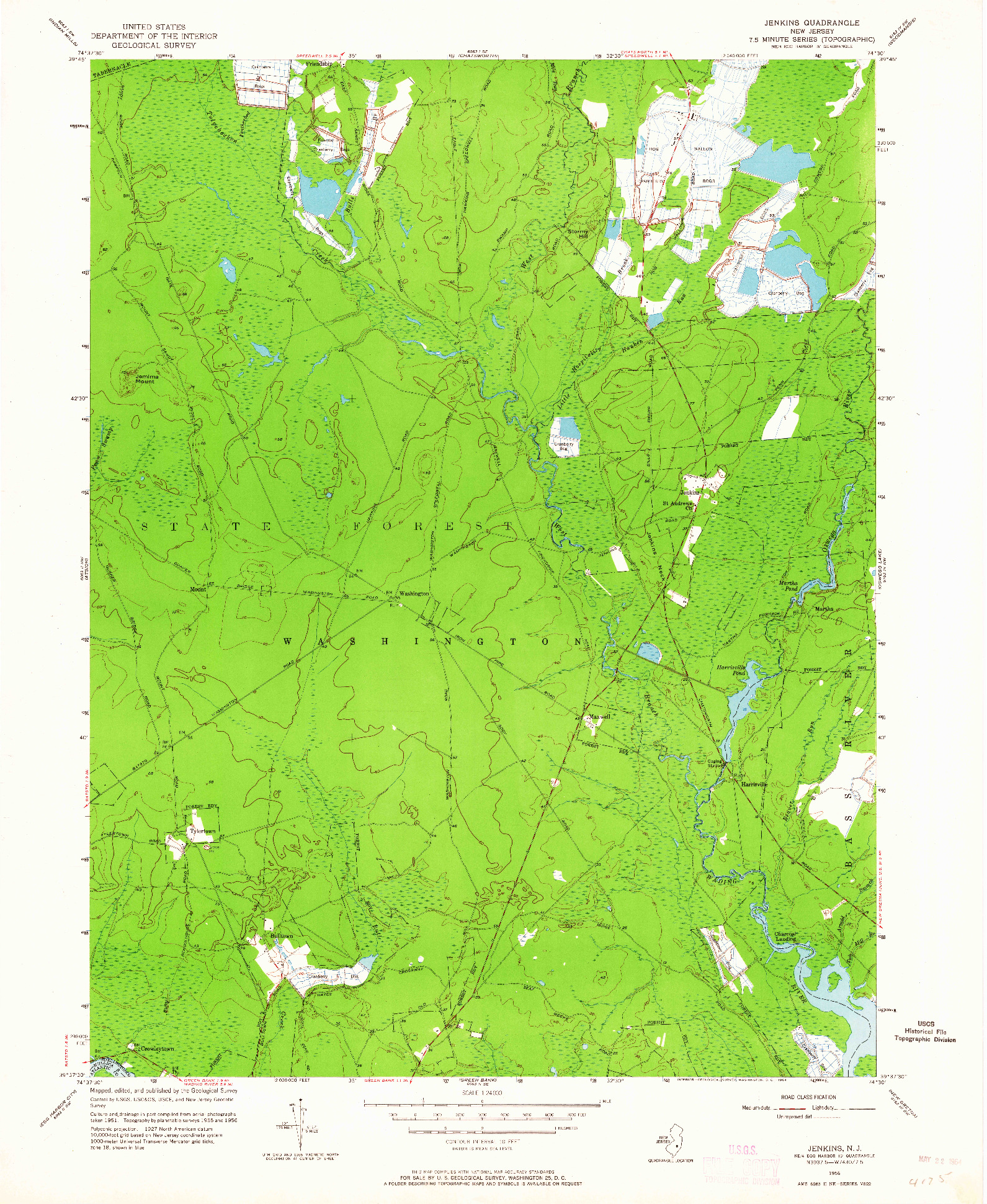 USGS 1:24000-SCALE QUADRANGLE FOR JENKINS, NJ 1956