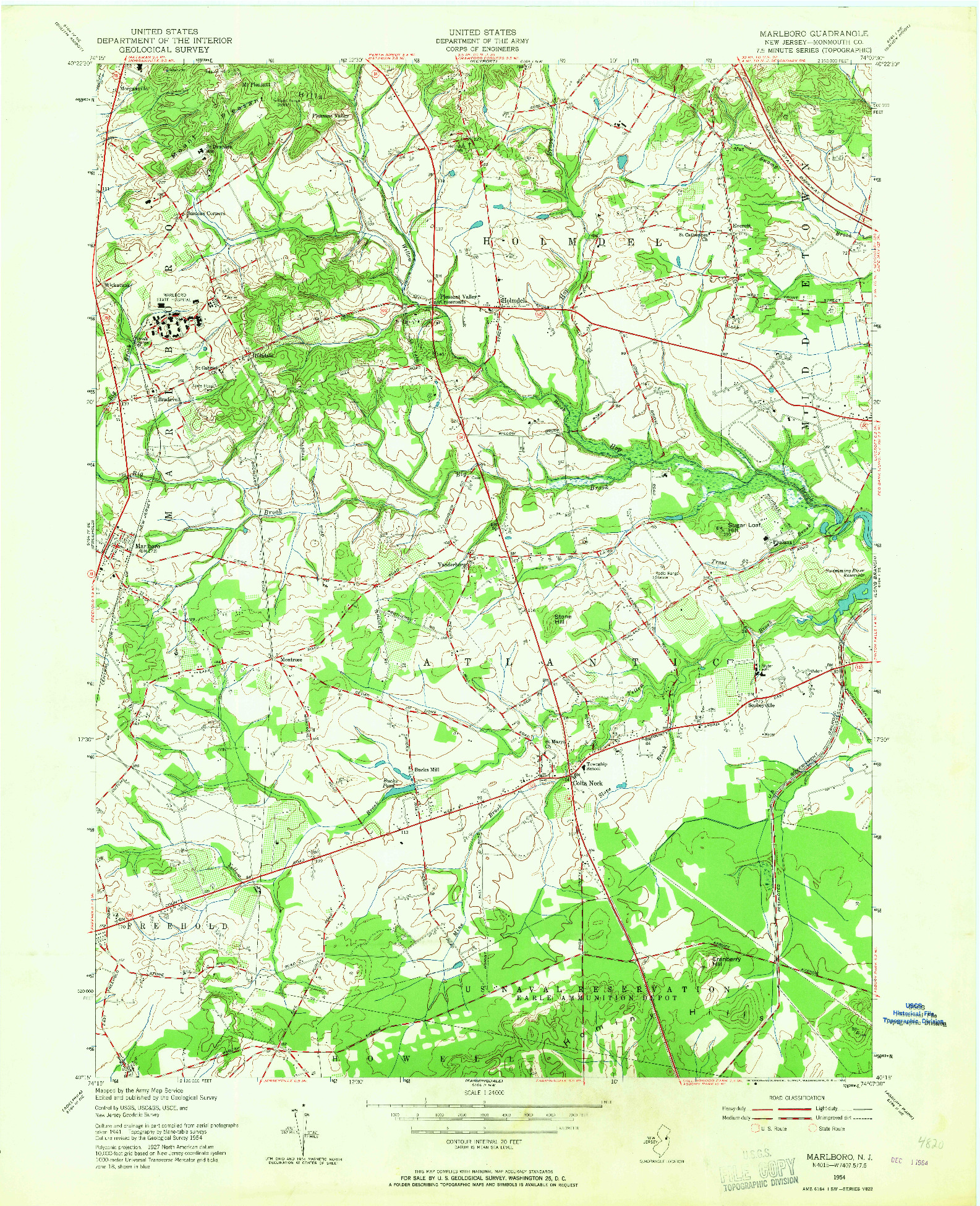 USGS 1:24000-SCALE QUADRANGLE FOR MARLBORO, NJ 1954