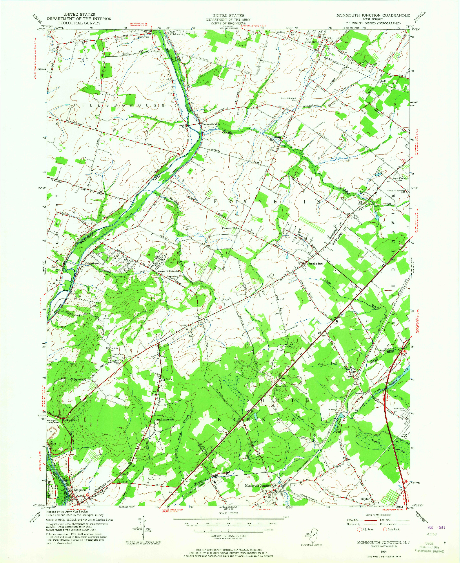 USGS 1:24000-SCALE QUADRANGLE FOR MONMOUTH JUNCTION, NJ 1954