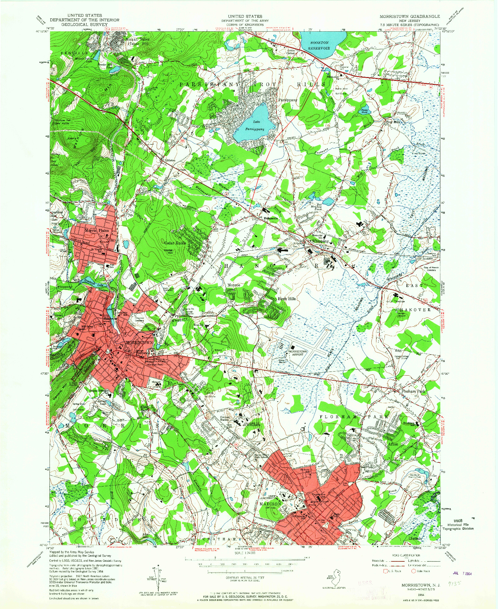 USGS 1:24000-SCALE QUADRANGLE FOR MORRISTOWN, NJ 1954