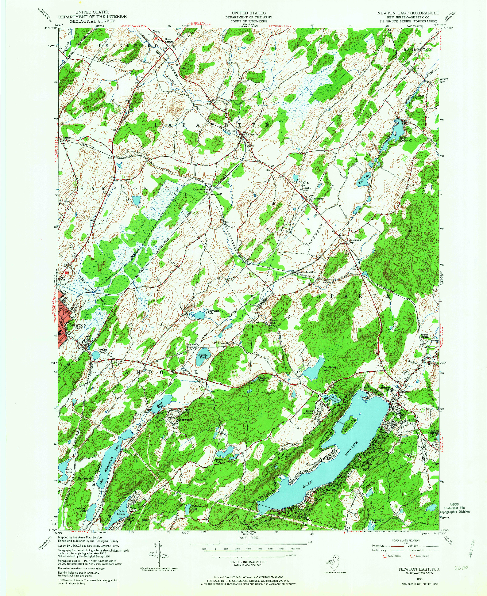 USGS 1:24000-SCALE QUADRANGLE FOR NEWTON EAST, NJ 1954