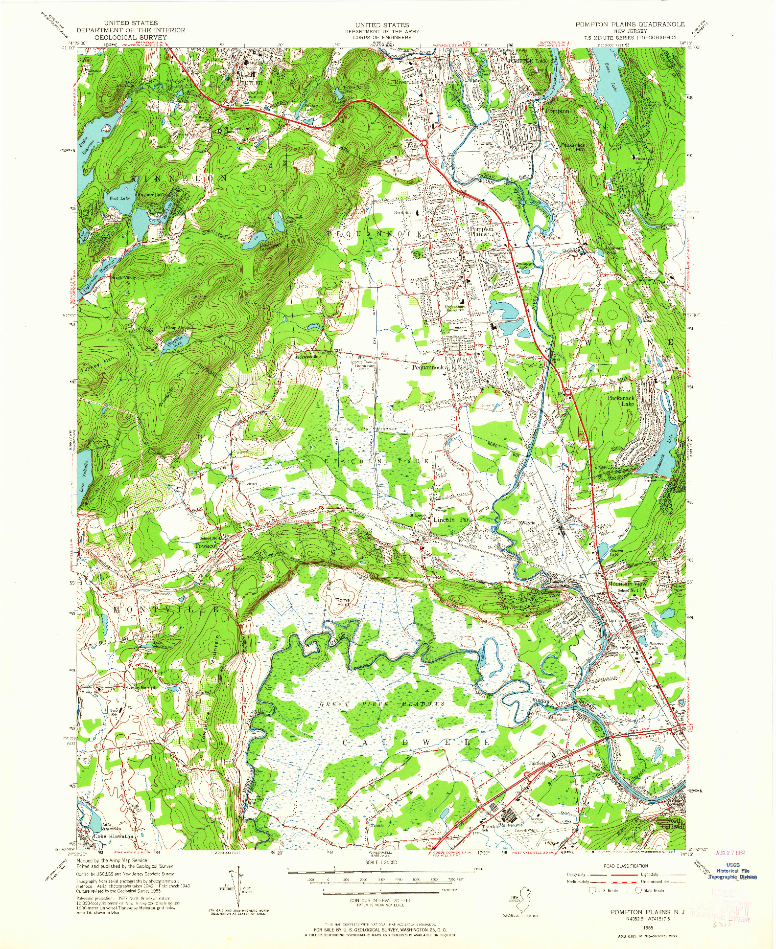 USGS 1:24000-SCALE QUADRANGLE FOR POMPTON PLAINS, NJ 1955