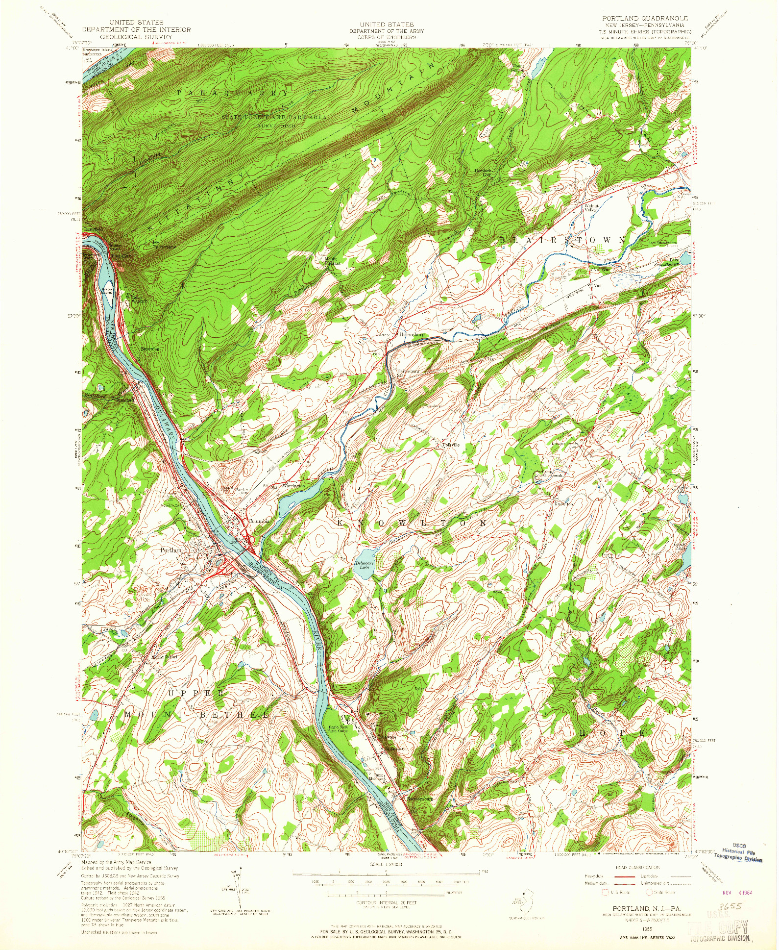 USGS 1:24000-SCALE QUADRANGLE FOR PORTLAND, NJ 1955