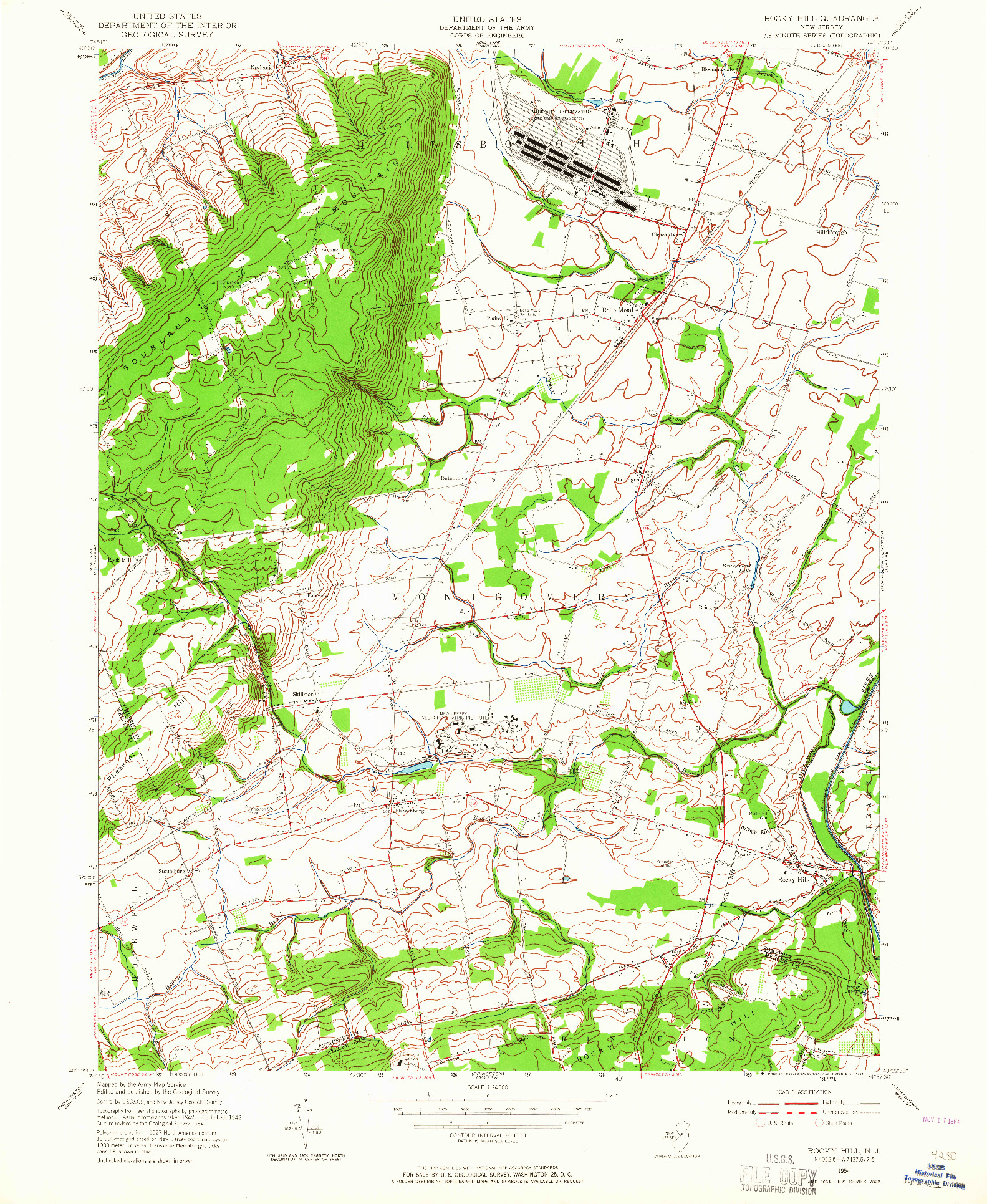 USGS 1:24000-SCALE QUADRANGLE FOR ROCKY HILL, NJ 1954