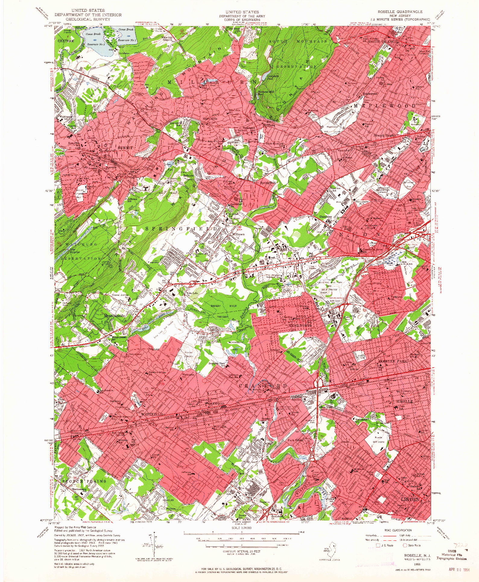 USGS 1:24000-SCALE QUADRANGLE FOR ROSELLE, NJ 1955