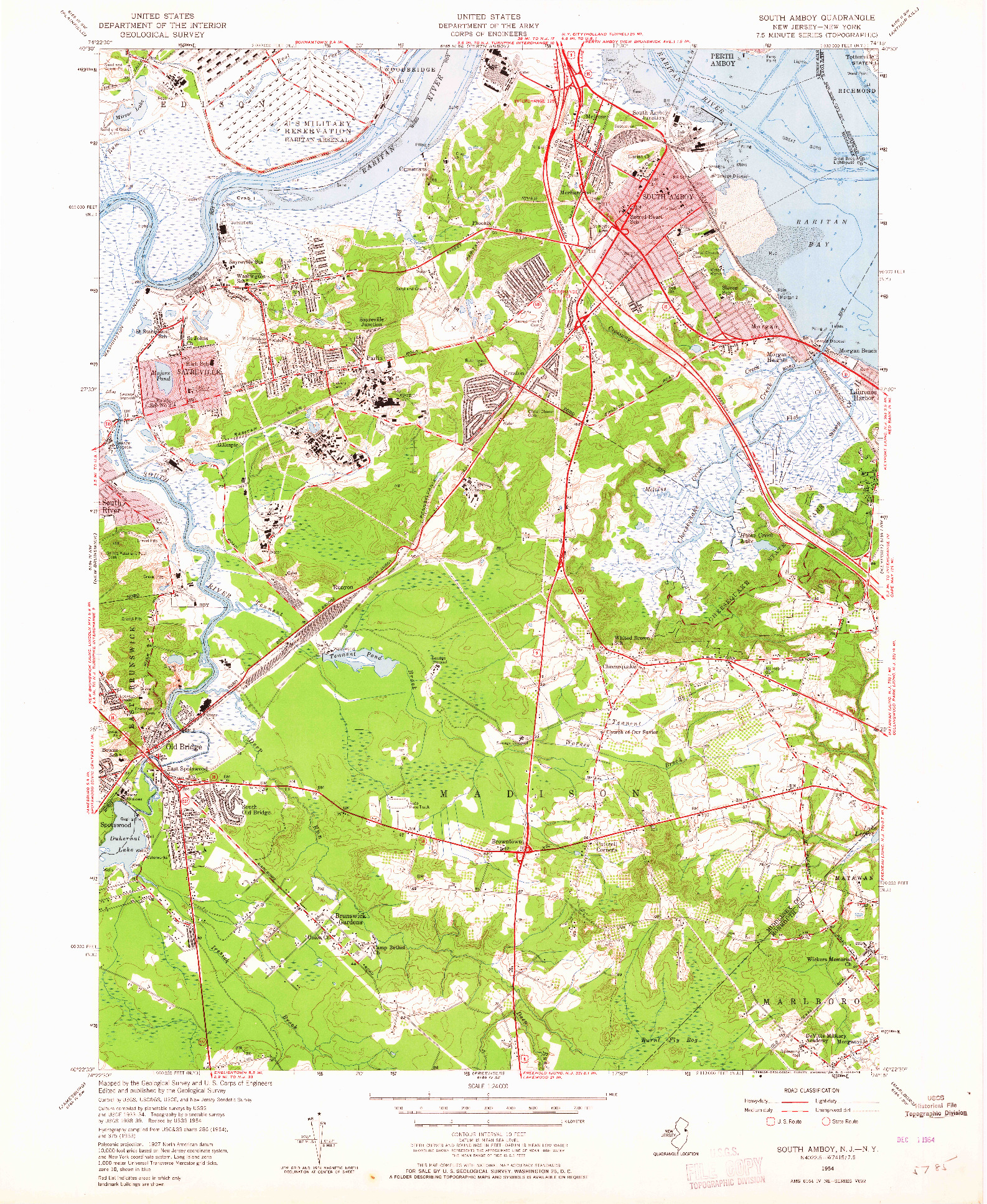 USGS 1:24000-SCALE QUADRANGLE FOR SOUTH AMBOY, NJ 1954