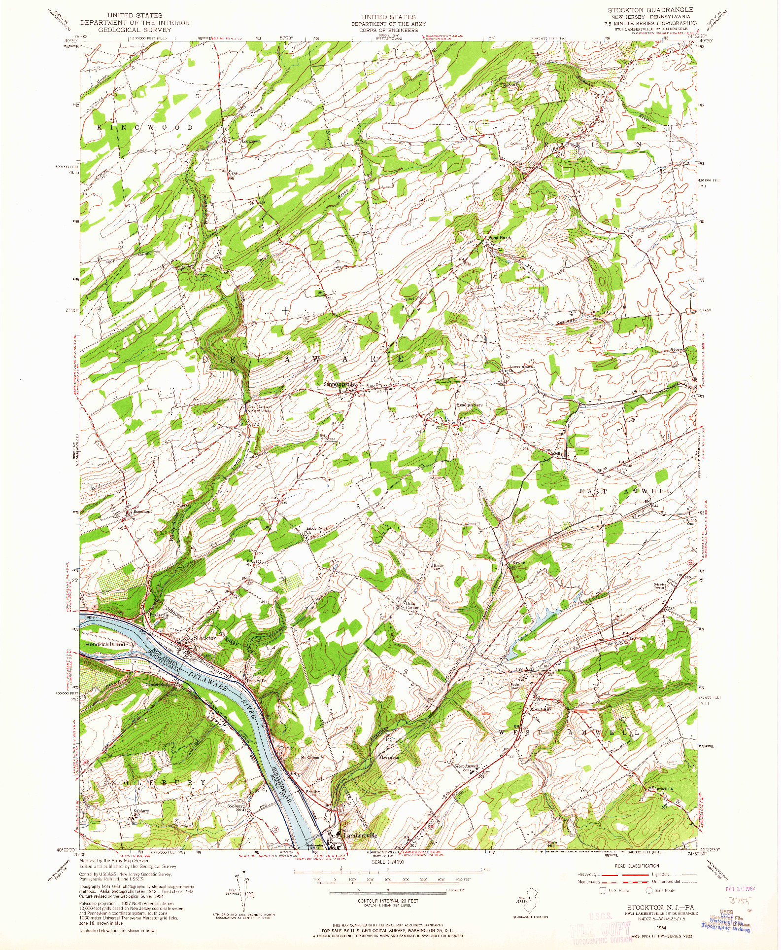 USGS 1:24000-SCALE QUADRANGLE FOR STOCKTON, NJ 1954