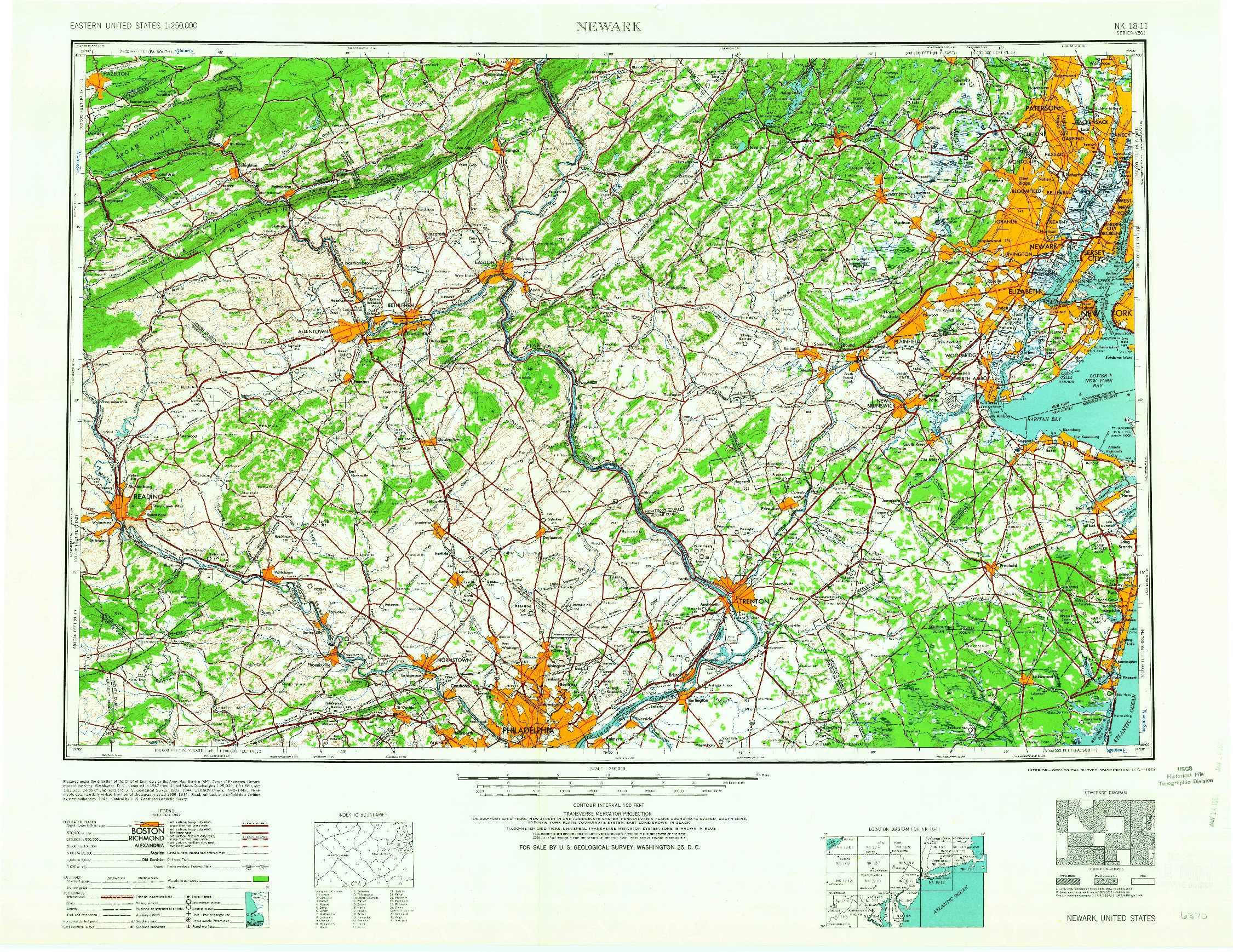 USGS 1:250000-SCALE QUADRANGLE FOR NEWARK, NJ 1964