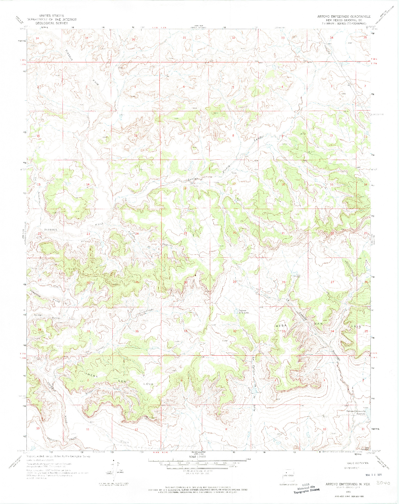 USGS 1:24000-SCALE QUADRANGLE FOR ARROYO EMPEDRADO, NM 1961