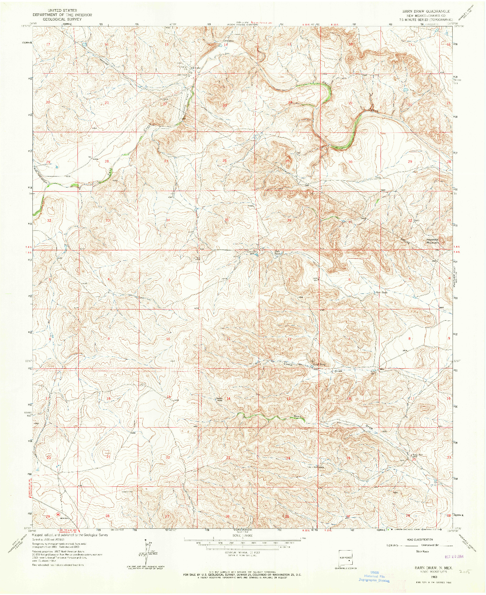 USGS 1:24000-SCALE QUADRANGLE FOR BARN DRAW, NM 1963
