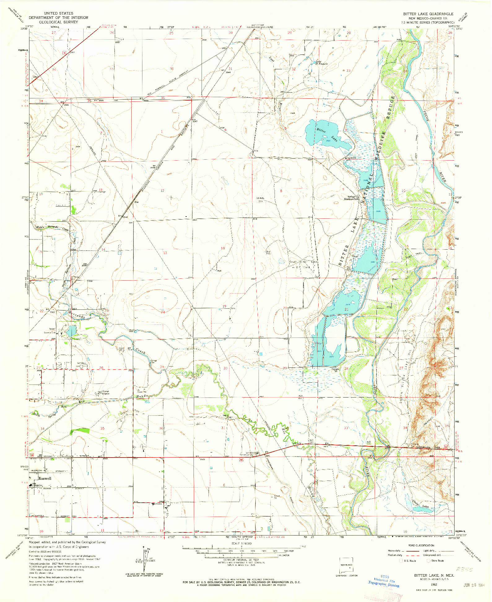 USGS 1:24000-SCALE QUADRANGLE FOR BITTER LAKE, NM 1962