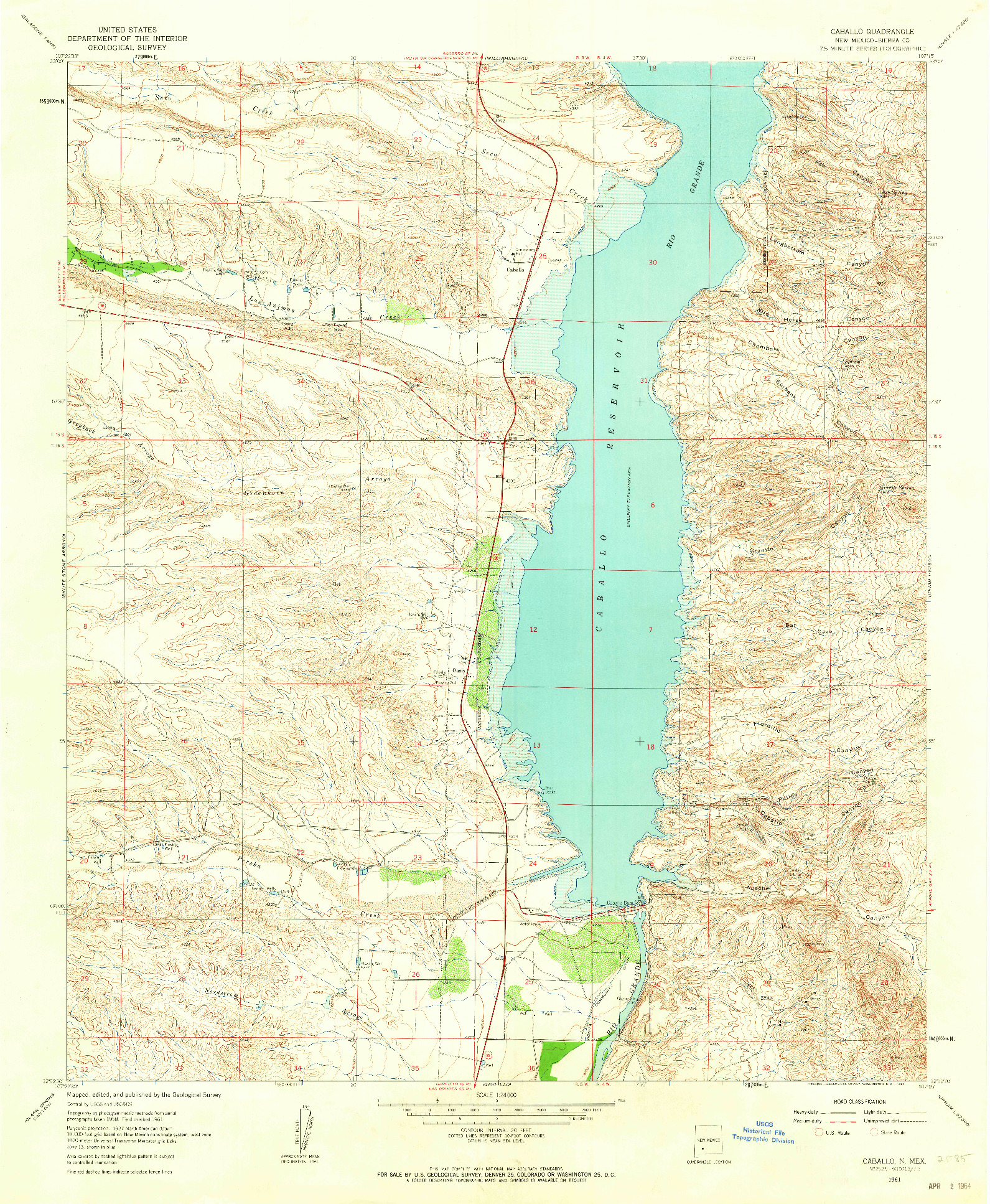 USGS 1:24000-SCALE QUADRANGLE FOR CABALLO, NM 1961